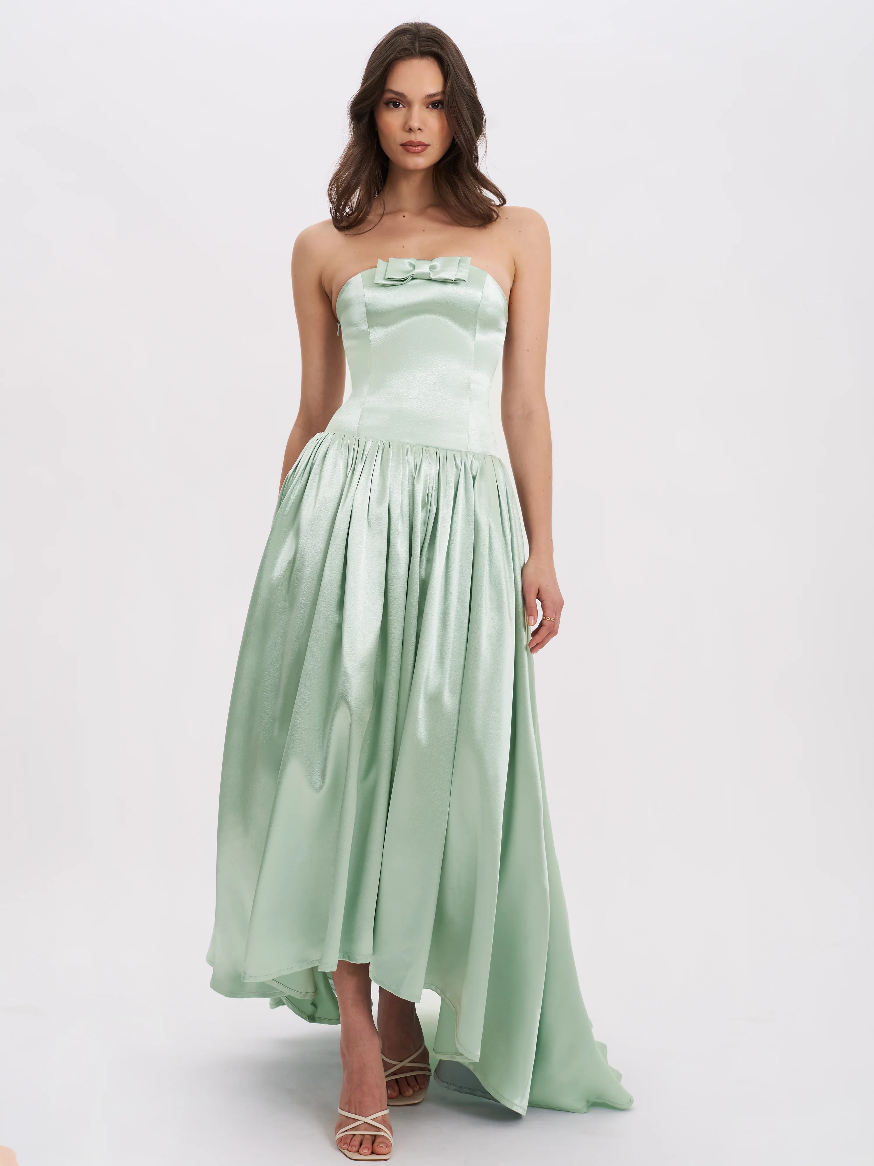 Lael Mint Green Back Button Trailing Gown
