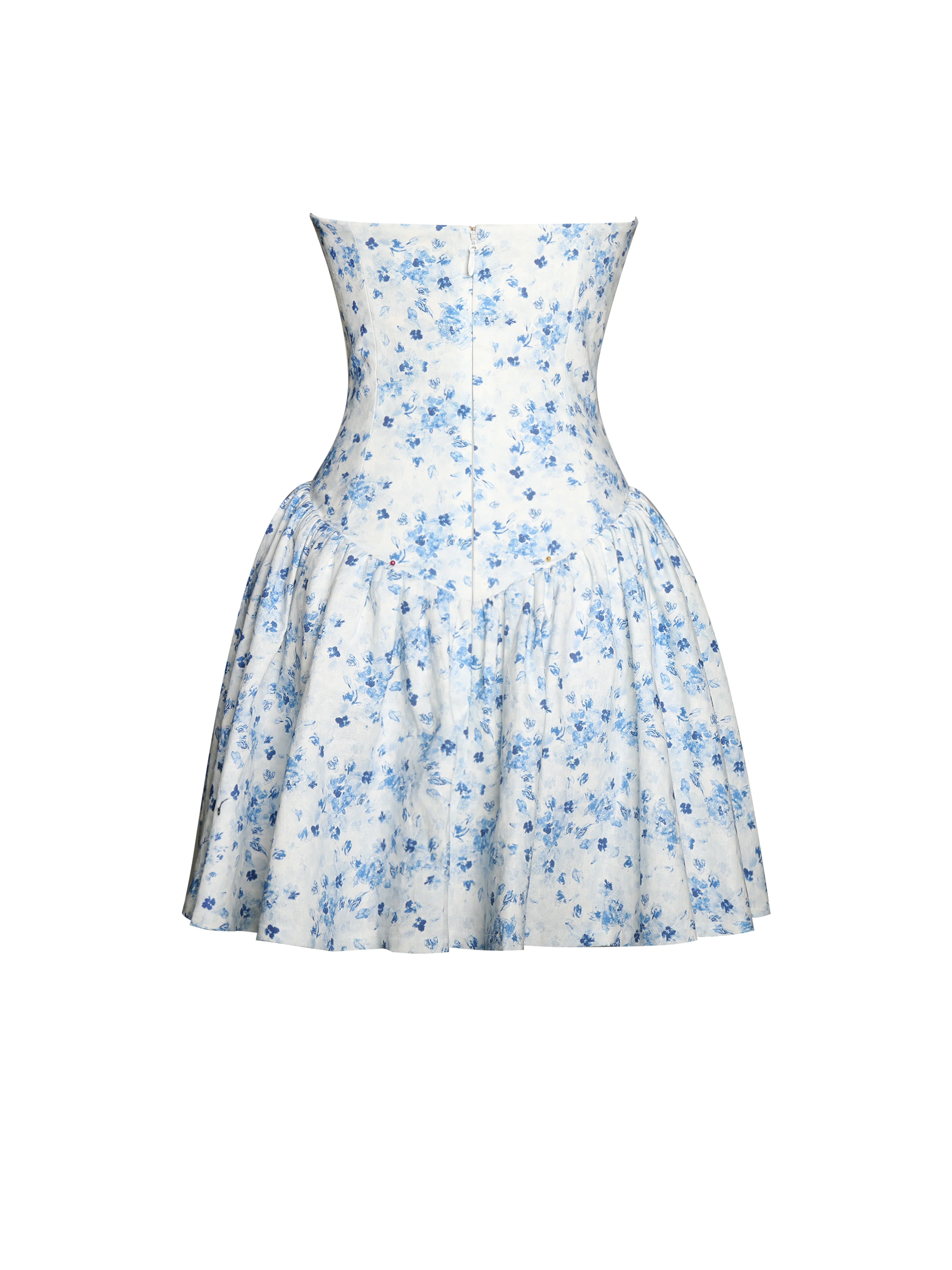 Taleah Blue Floral Print Linen Mini Dress with Lace Trim