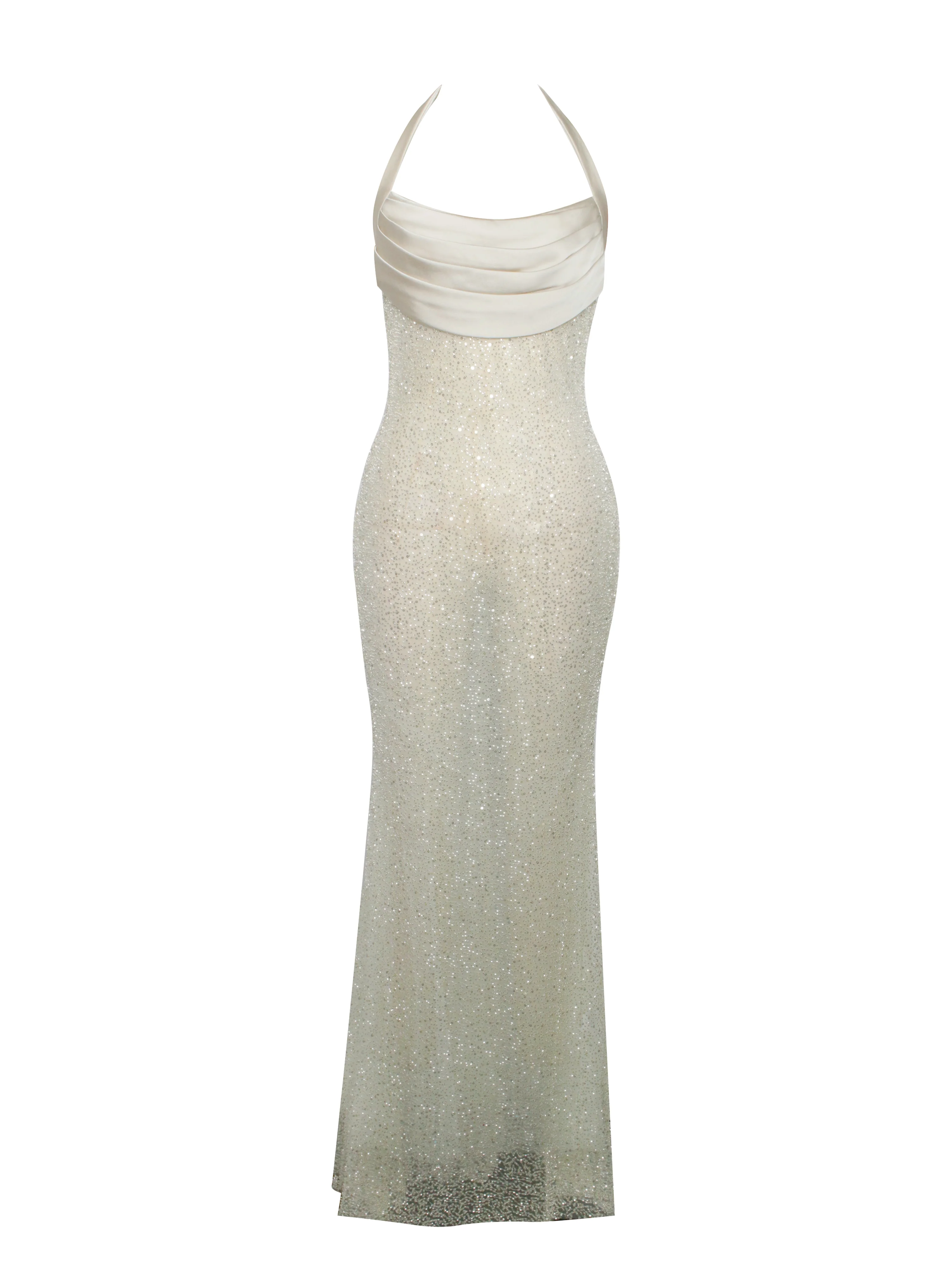 Zahya Lime Halter Backless Beaded Mesh Gown