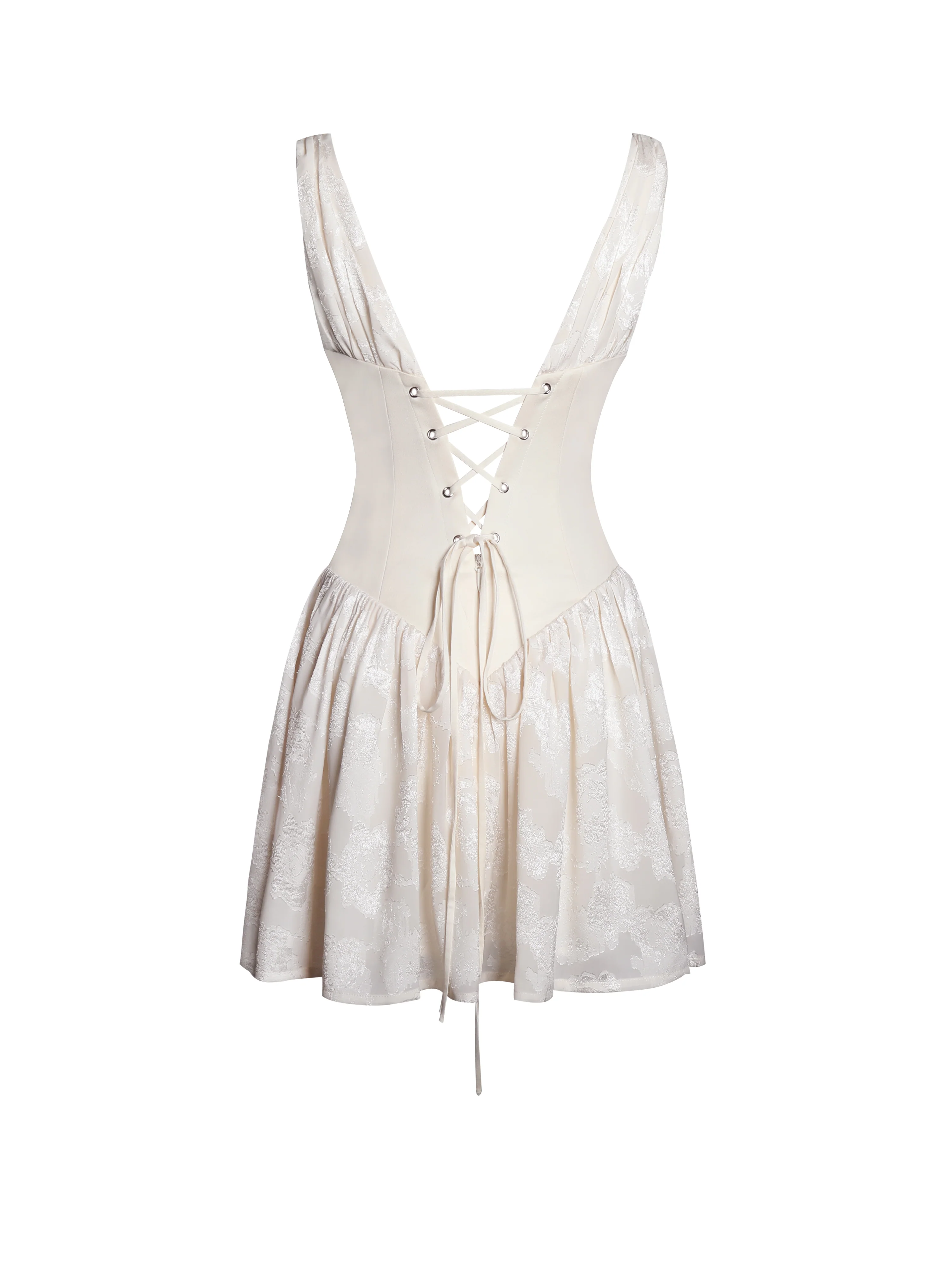 Zahara Off White Jacquard Drop Waist Mini Dress
