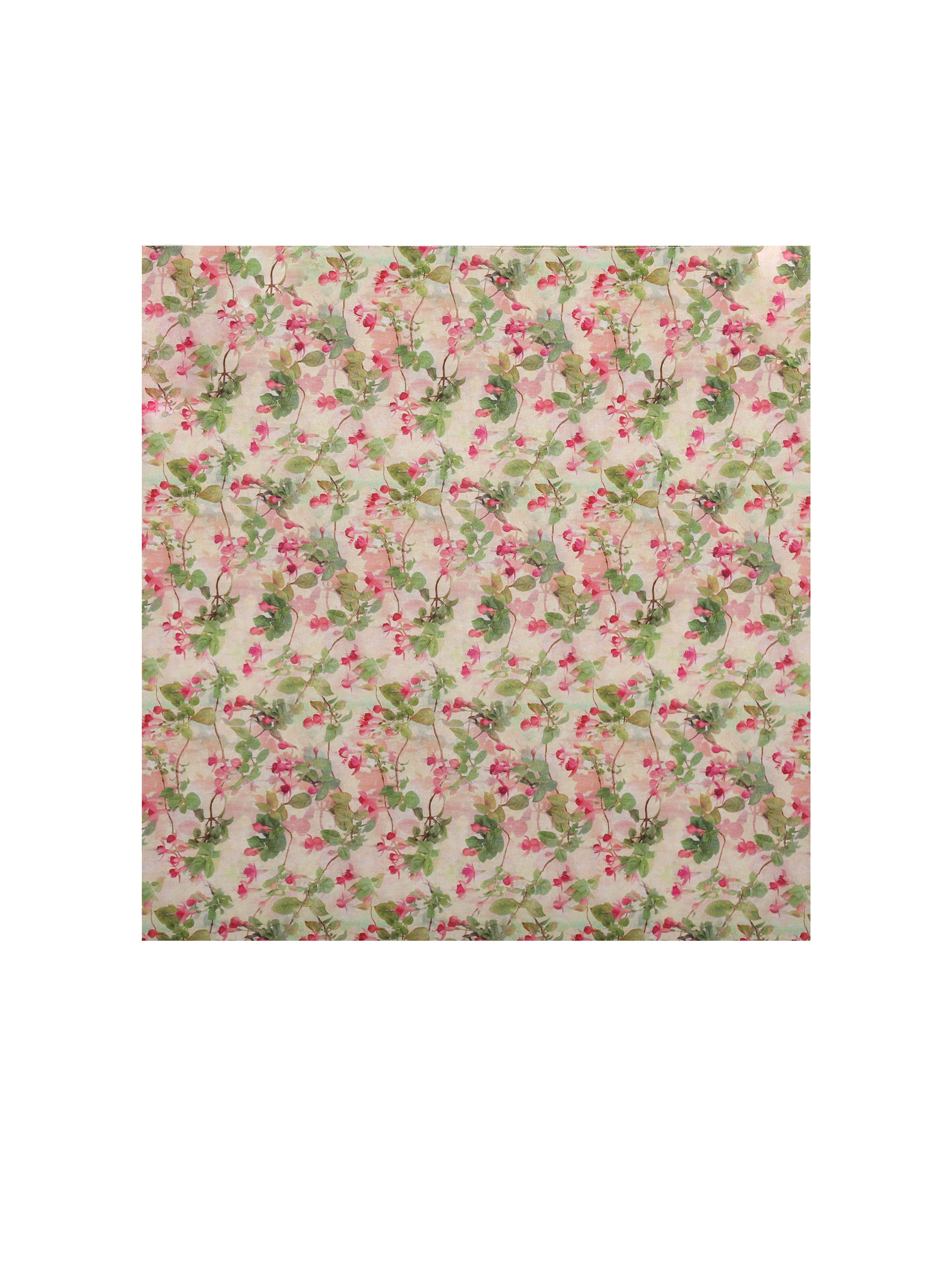 Spring Affair Green and Pink Floral Print Linen Head Scarf
