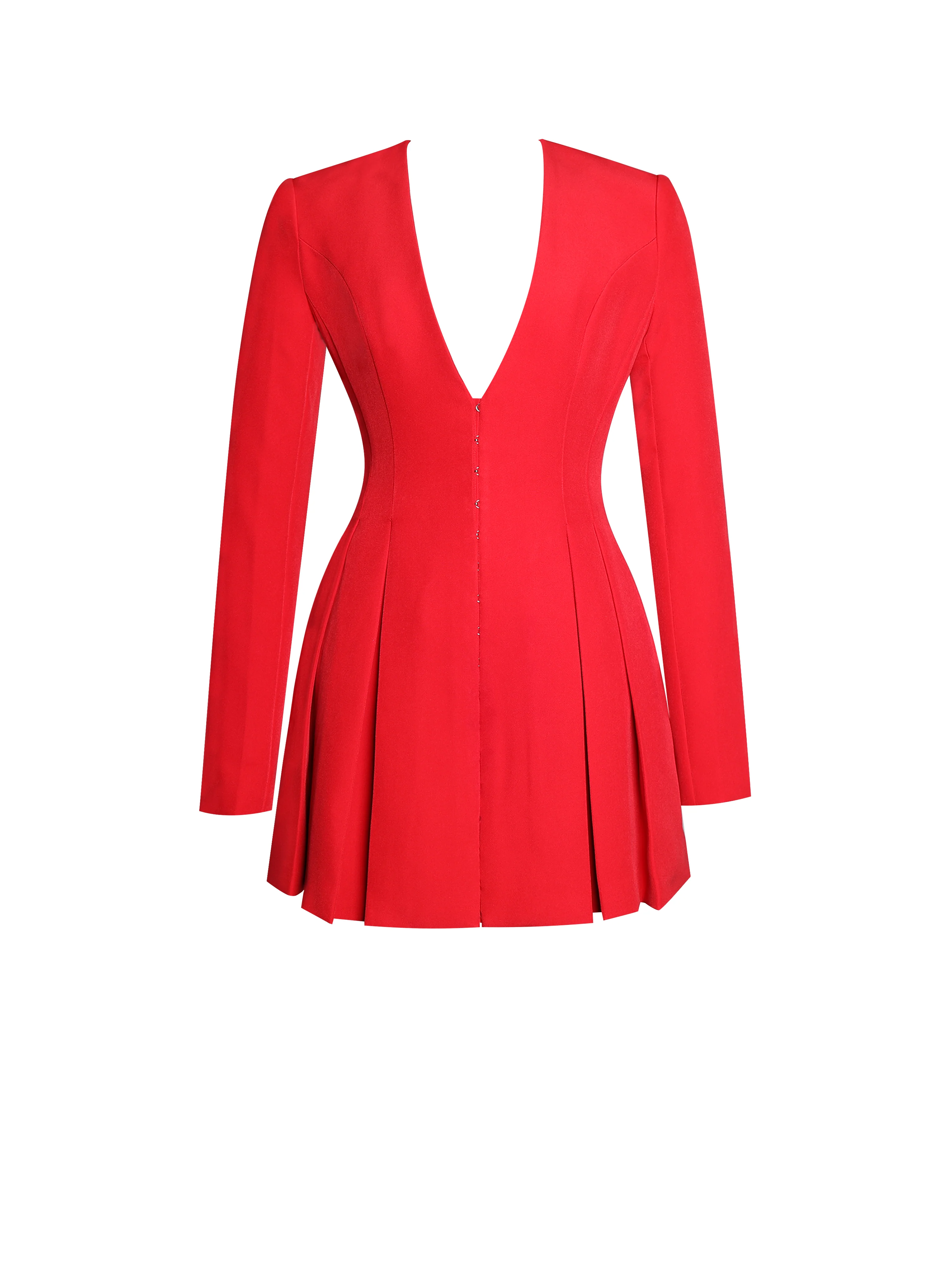 Ubah Red Blazer Pleated Button-up Long Sleeve Mini Dress