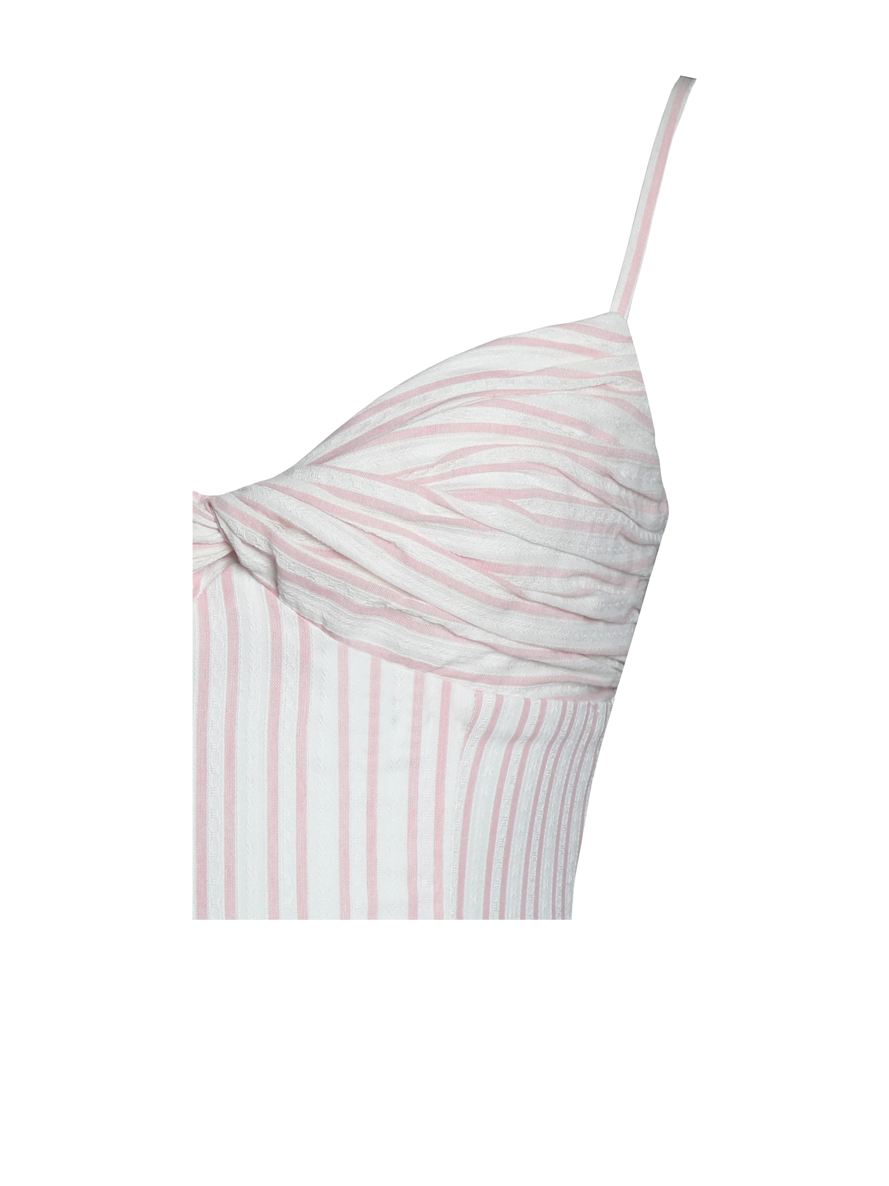 Zania Pink Stripe Ruched Breast Cotton Jacquard Midi Dress