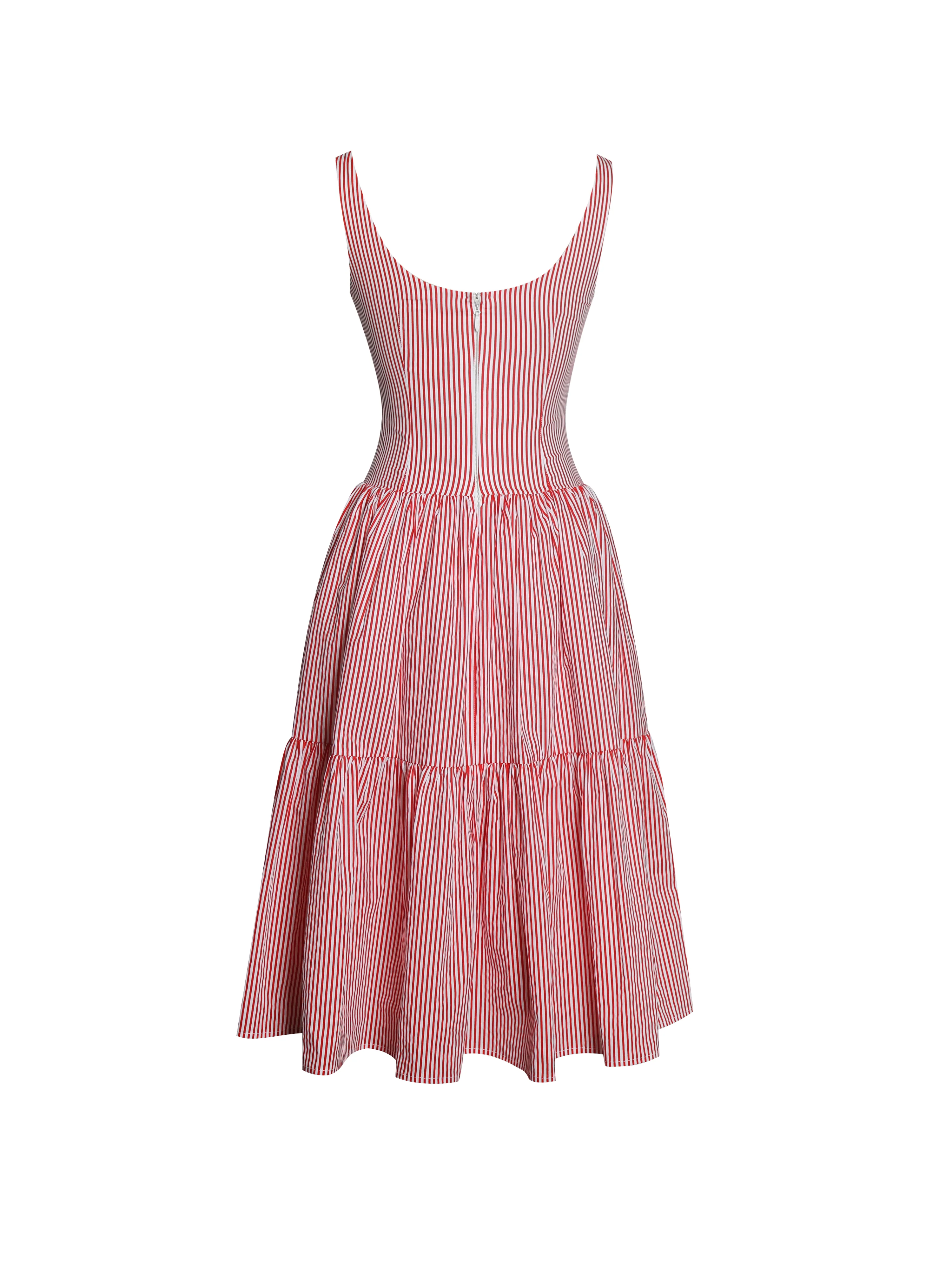 Oceana Red Candy Stripe Drop Waist Midi Dress