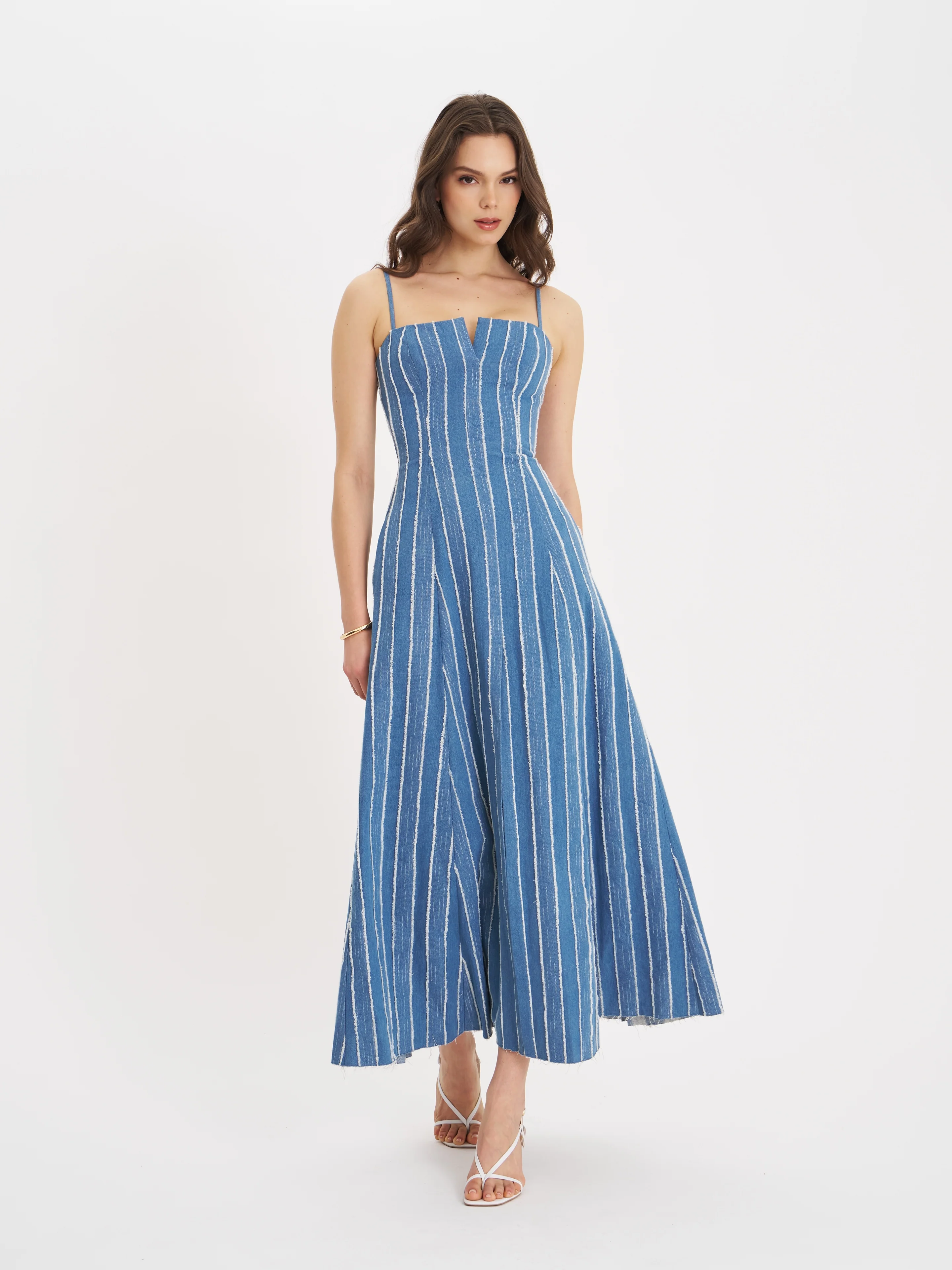Abygail Stripe Cotton Denim Maxi Dress