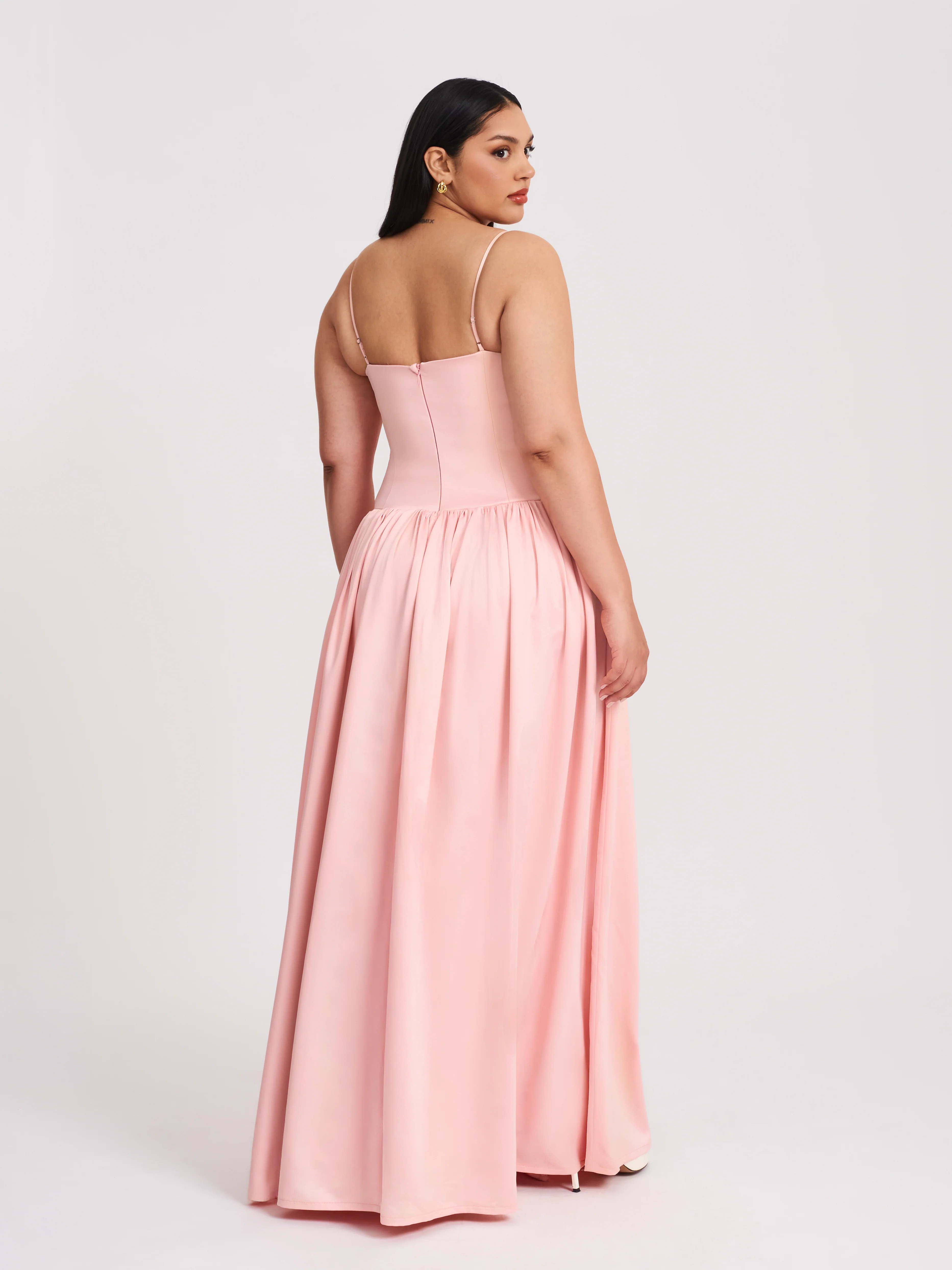 Najwa Baby Pink Ruched Breast Drop Waist Maxi Dress