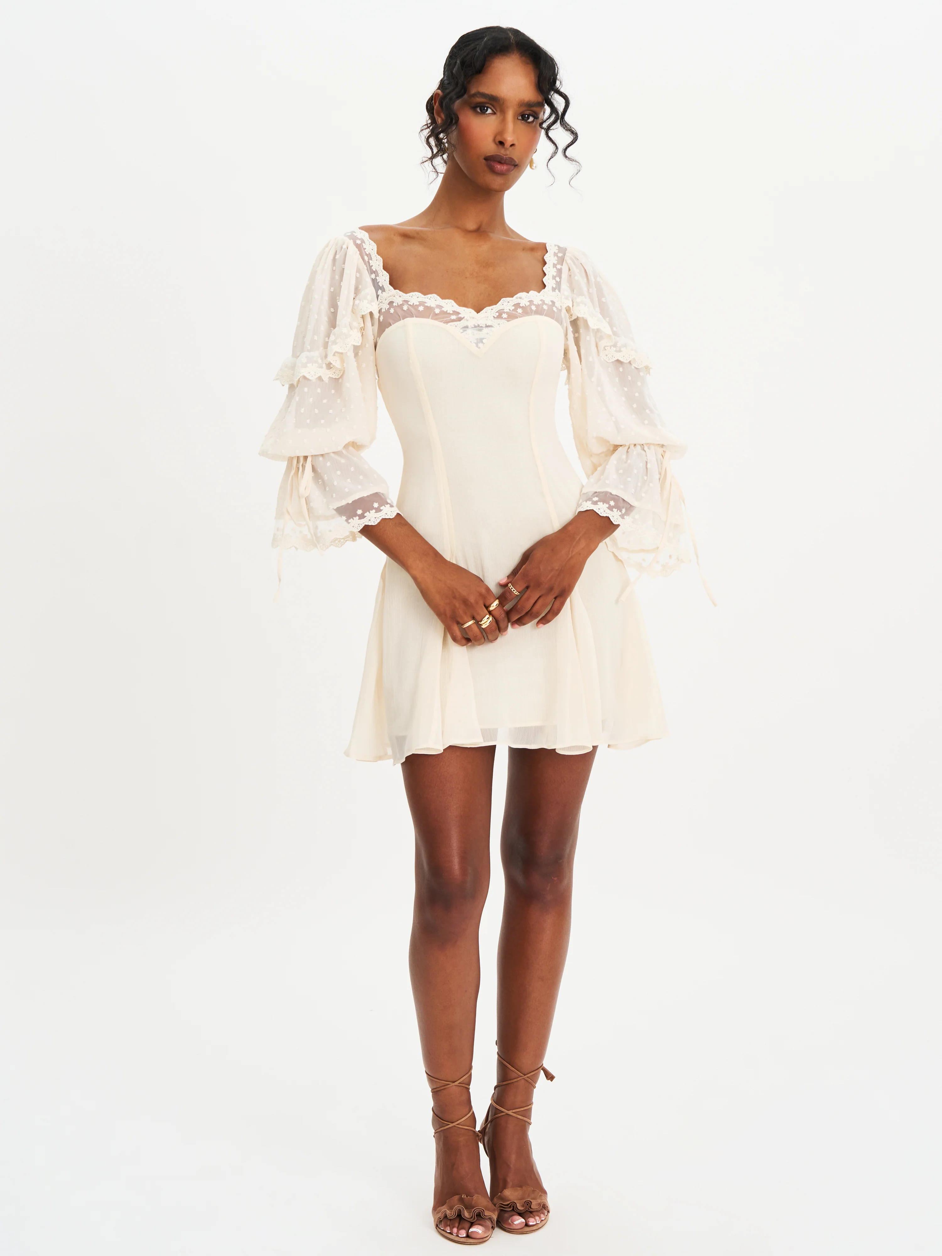 Zakira Lace Trim Half Sleeve Mini Dress