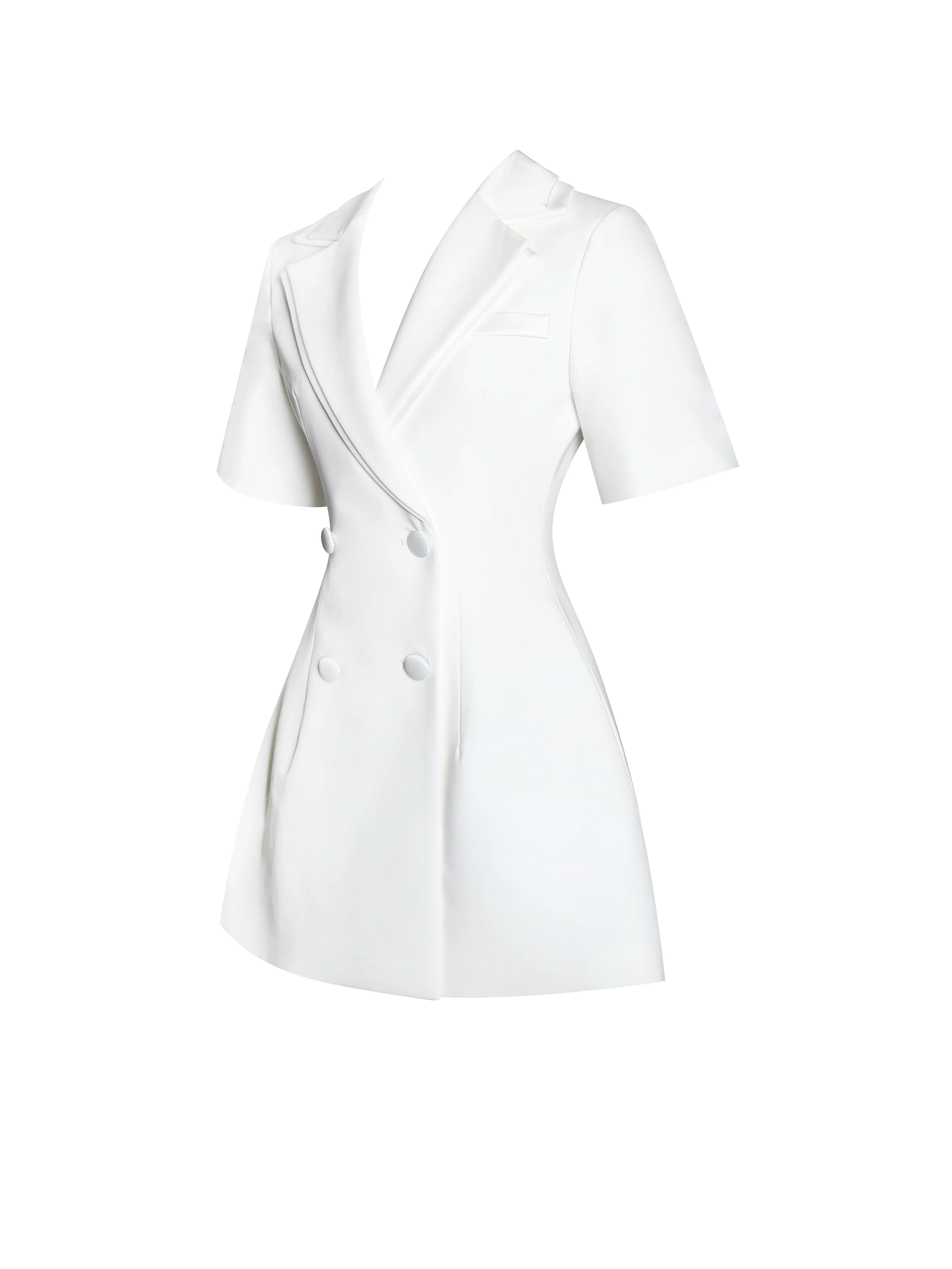 Madelina White Double Breast Satin Trim Blazer Dress