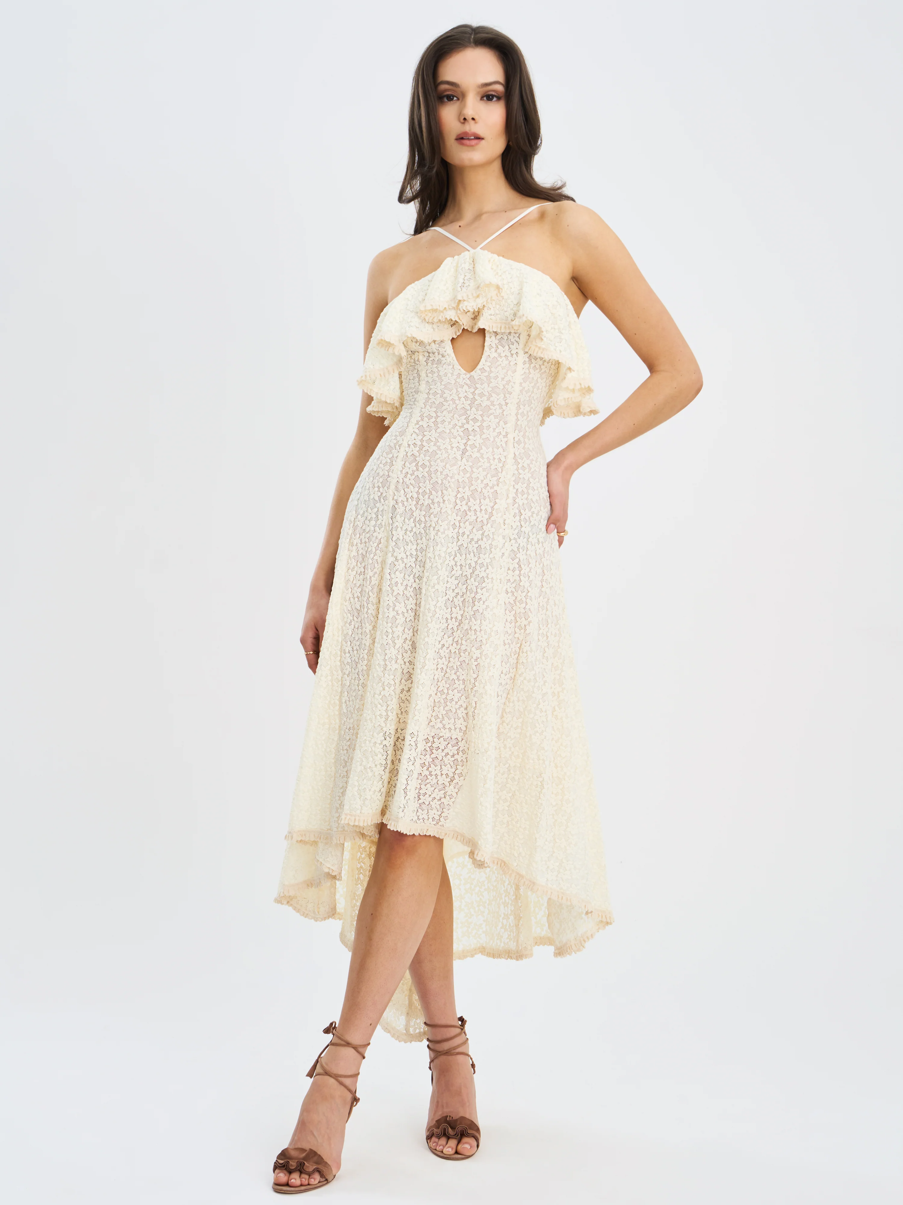 Idra Lace Trim Sleeveless Crochet Midi Trailing Dress