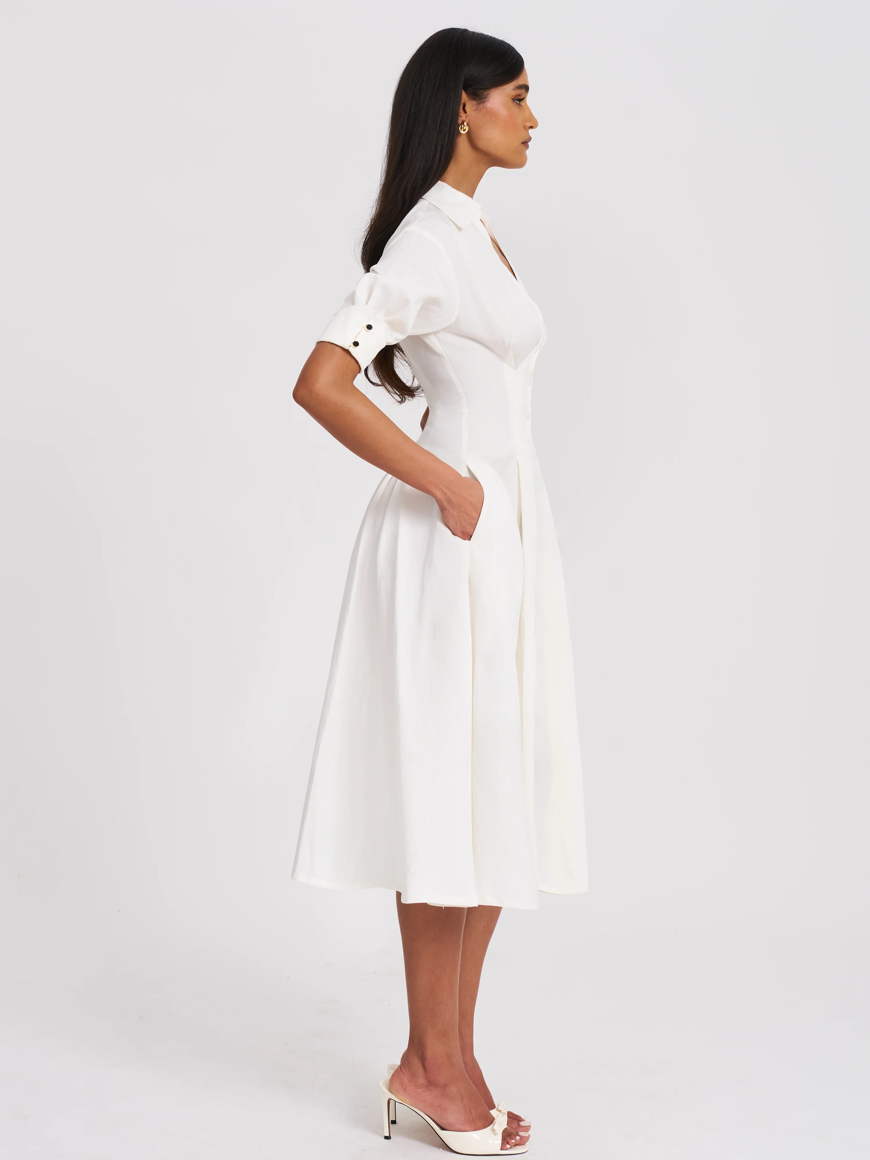 Palina Lyocell Pleated Midi Preppy Shirt Dress