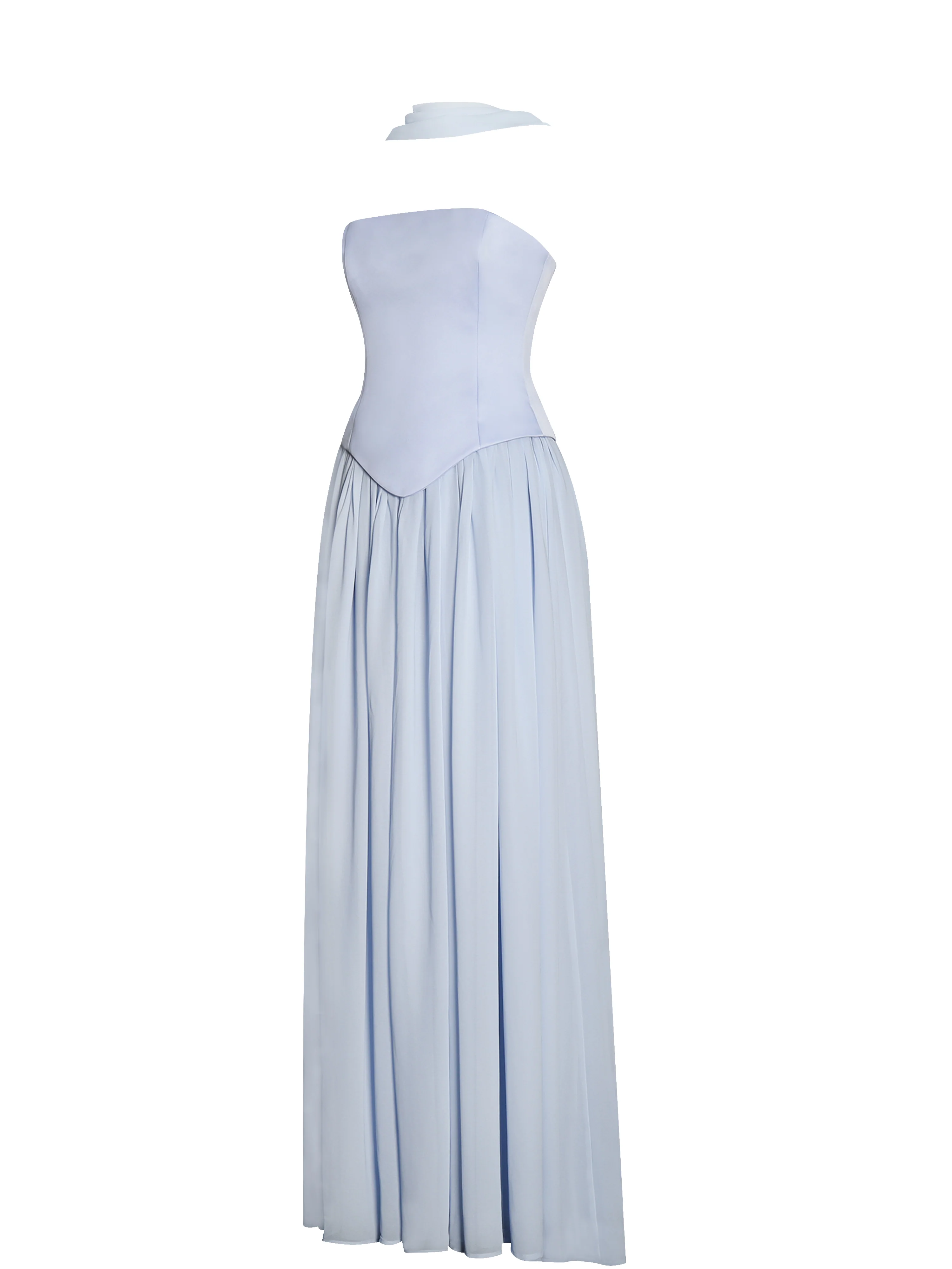 Qianna Baby Blue Peplum Top Drop Waist Chiffon Gown