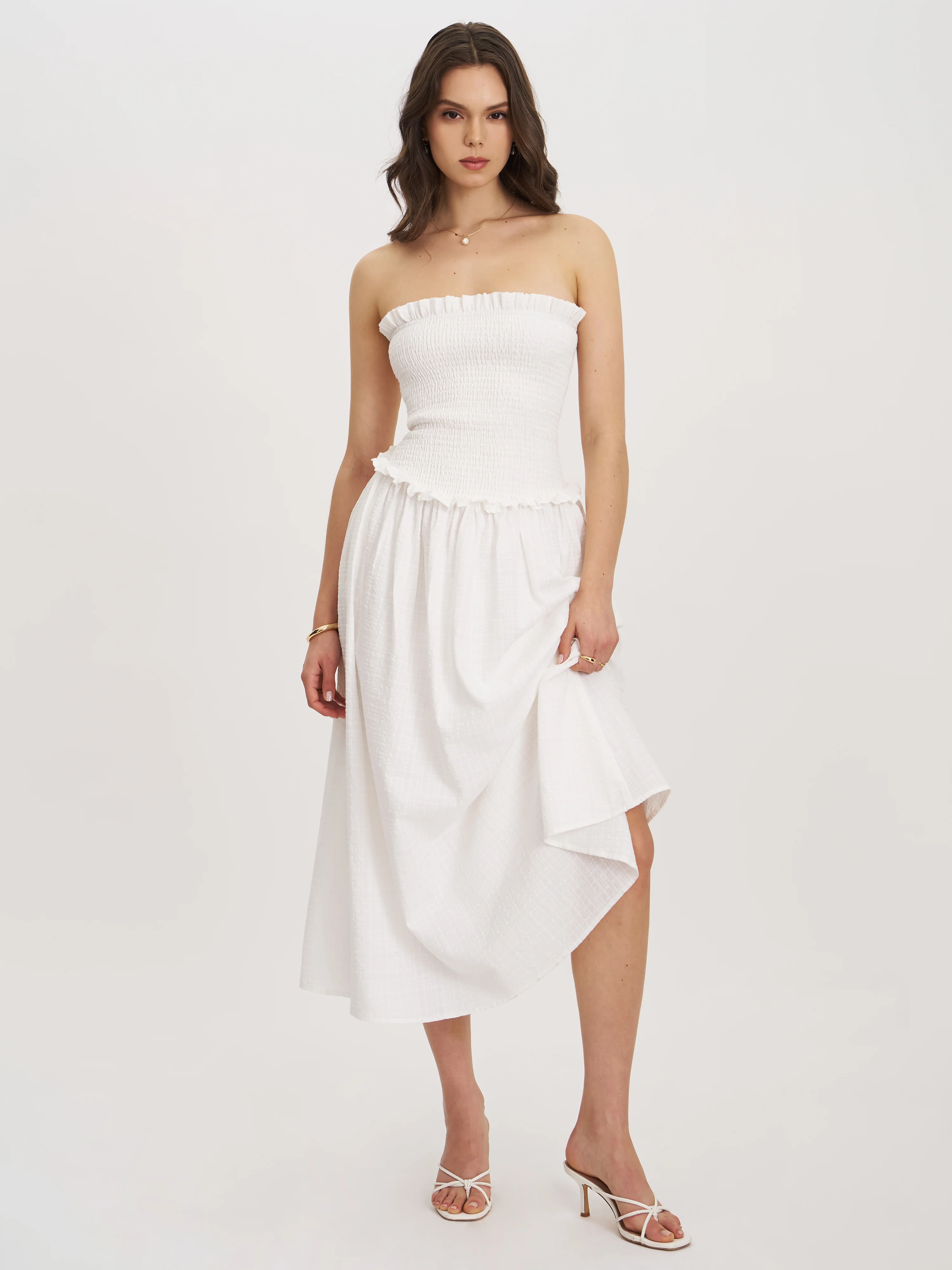 Quadiya Smock Top Strapless Drop Waist Midi Dress