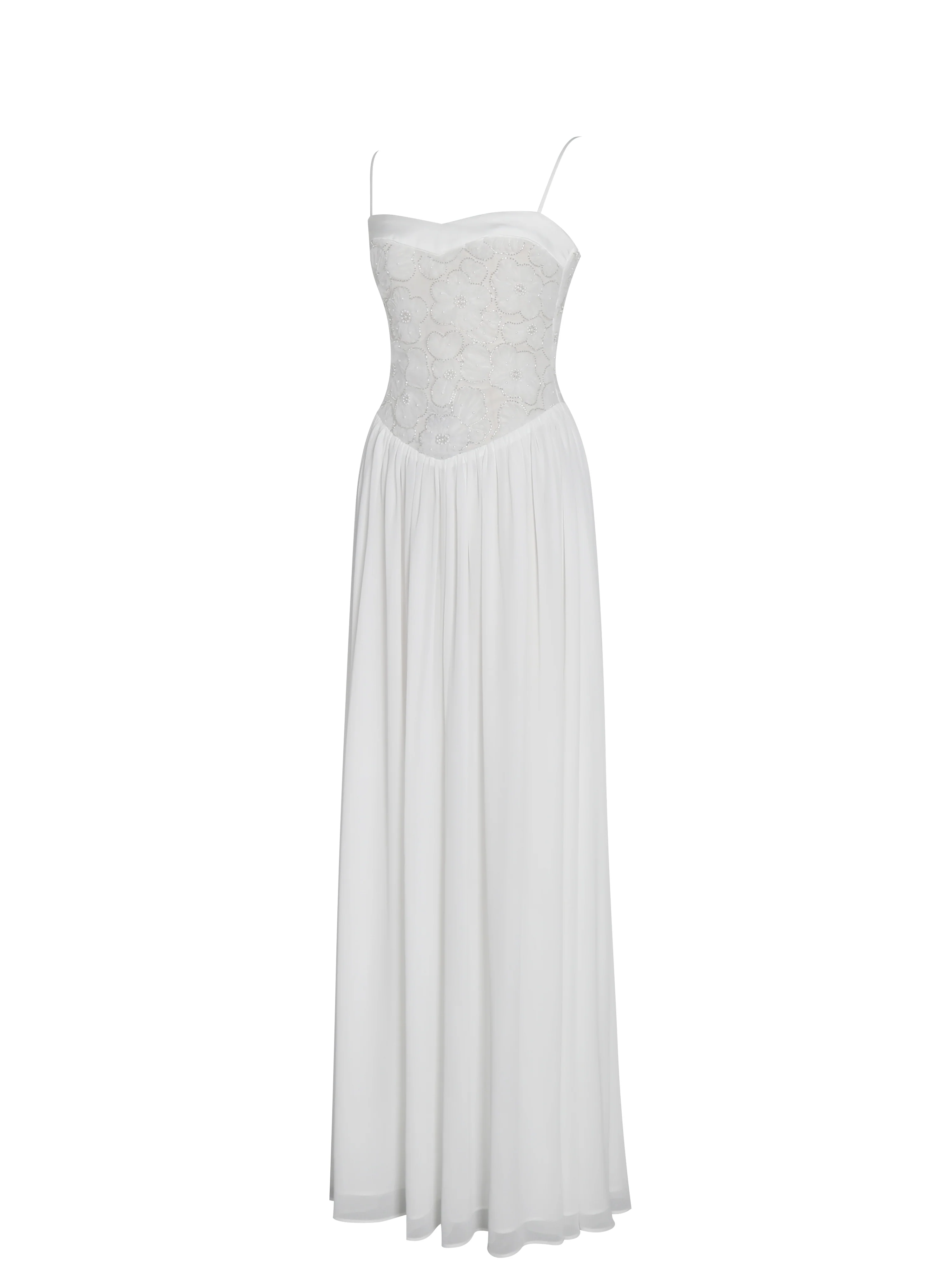 Ucille White Embroidered Chiffon Maxi Dress