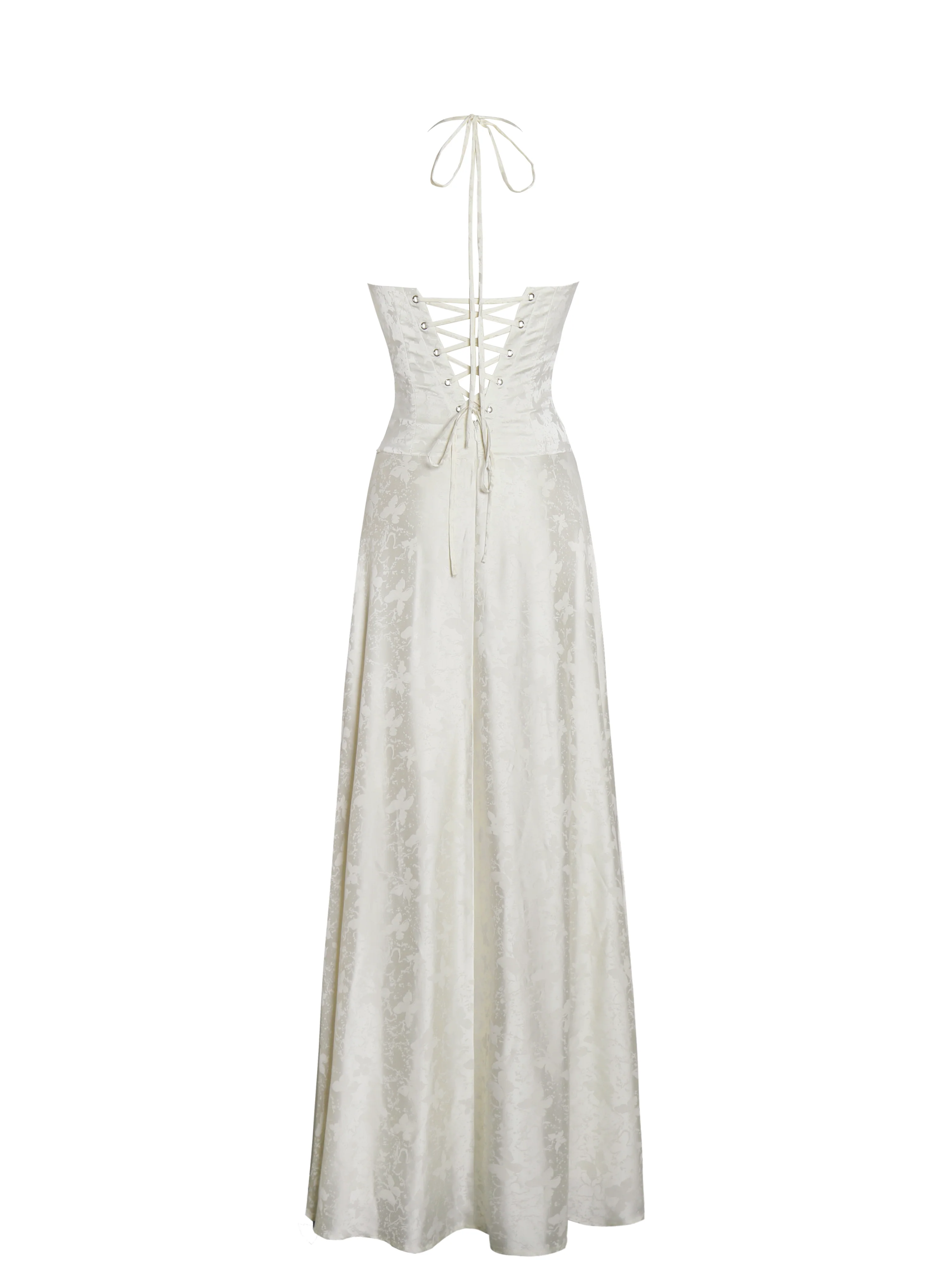 Raegan Pearl White Jacquard Rouched Maxi Dress