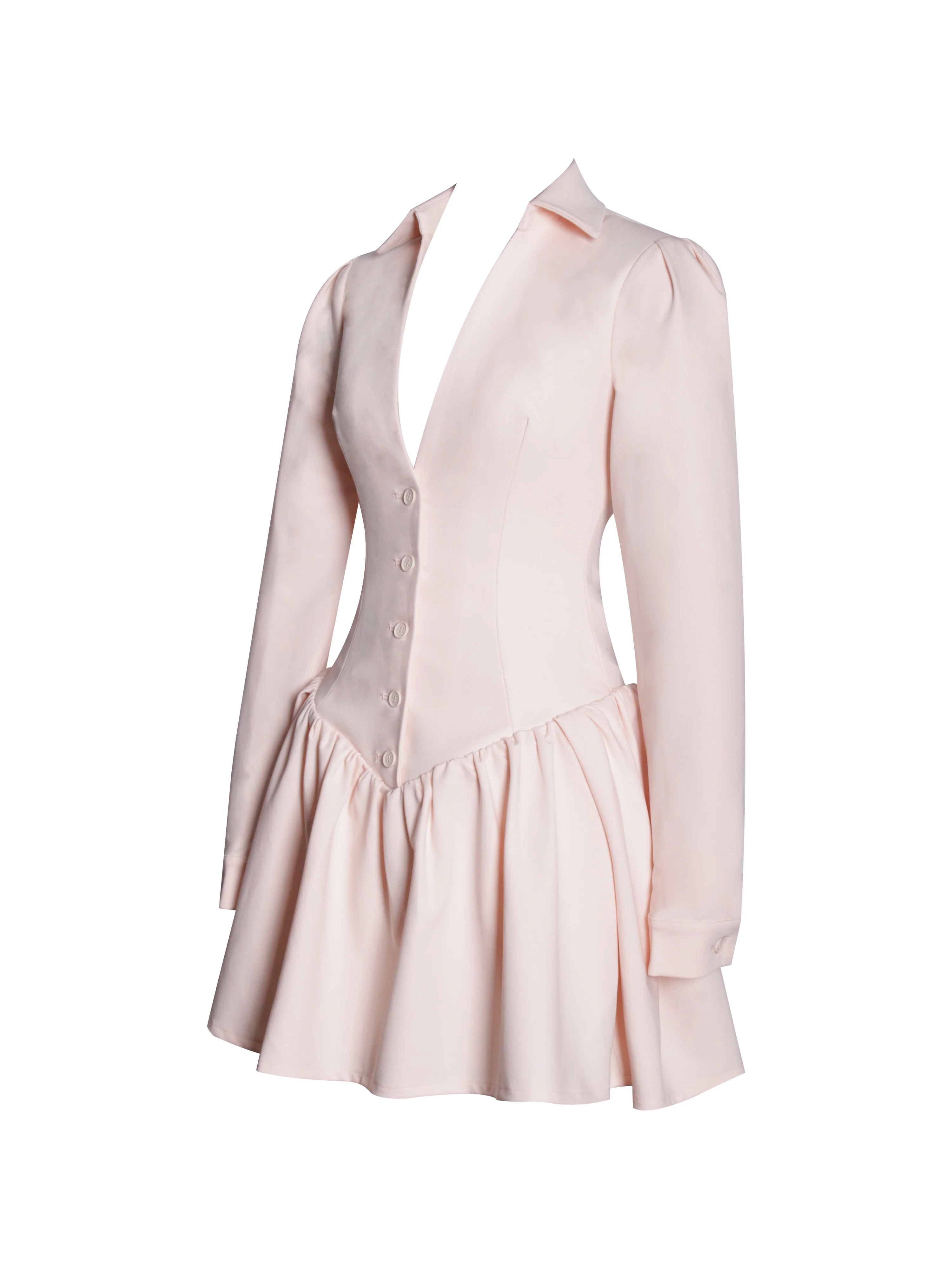 Xabrina Macaron Pink Long Sleeve Shirt Mini Dress