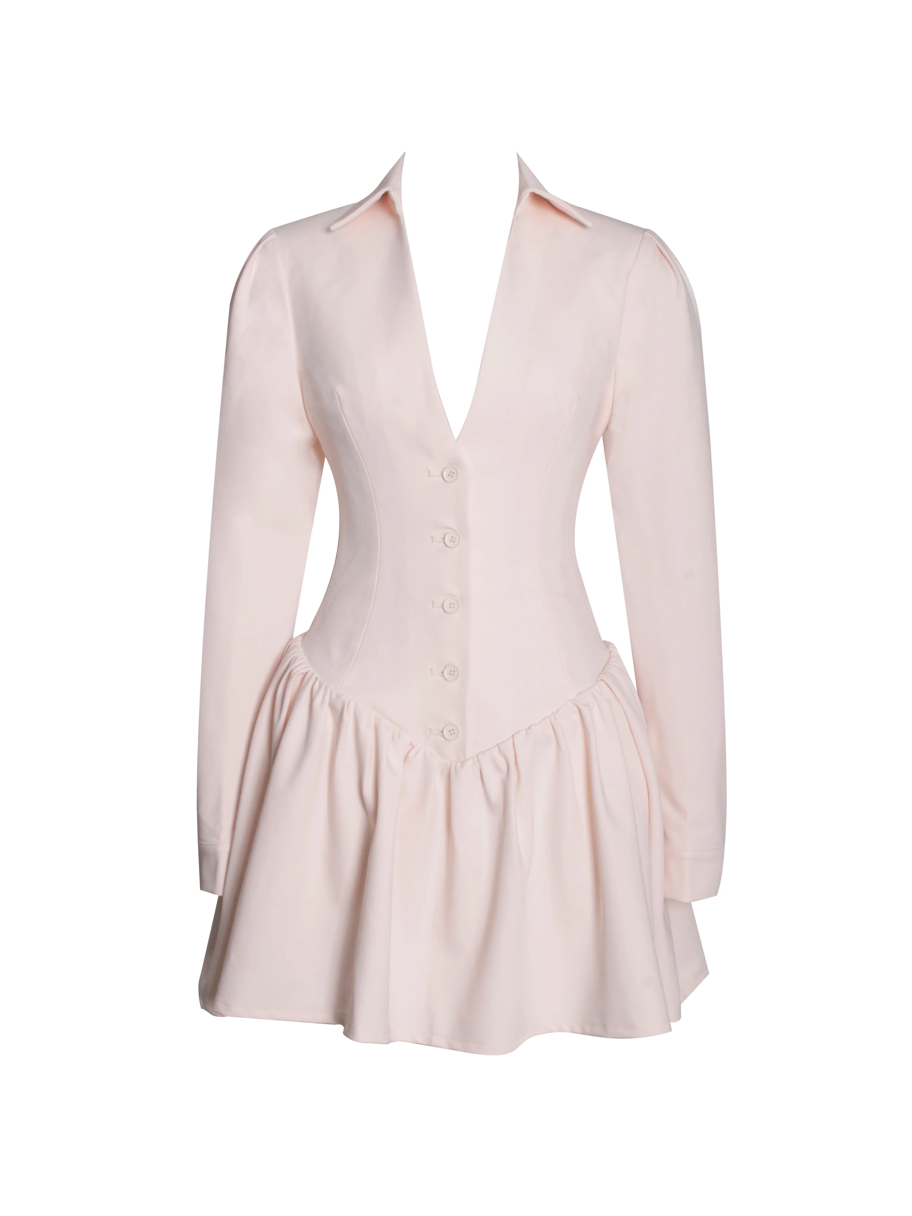 Xabrina Macaron Pink Long Sleeve Shirt Mini Dress