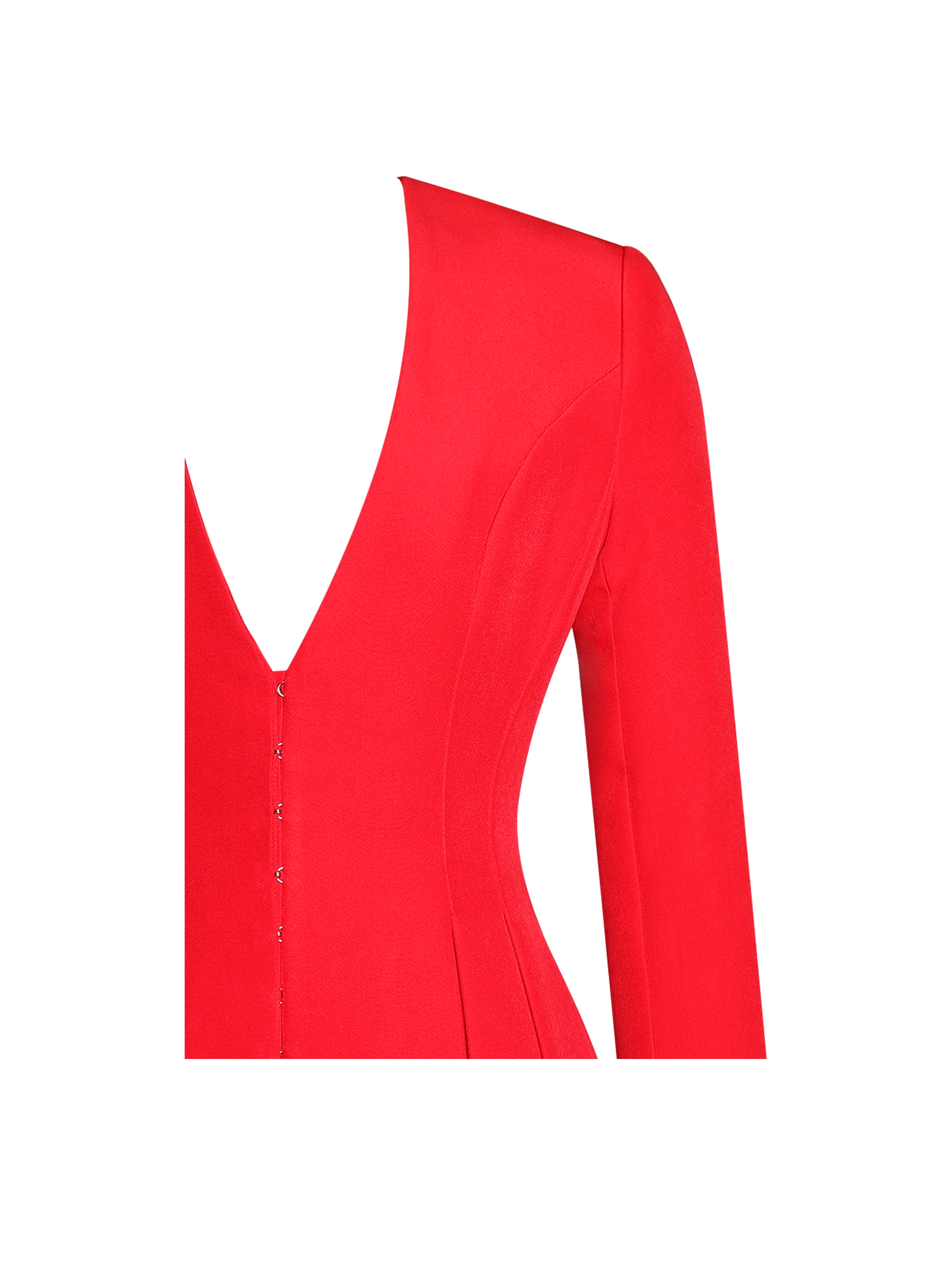 Ubah Red Blazer Pleated Button-up Long Sleeve Mini Dress