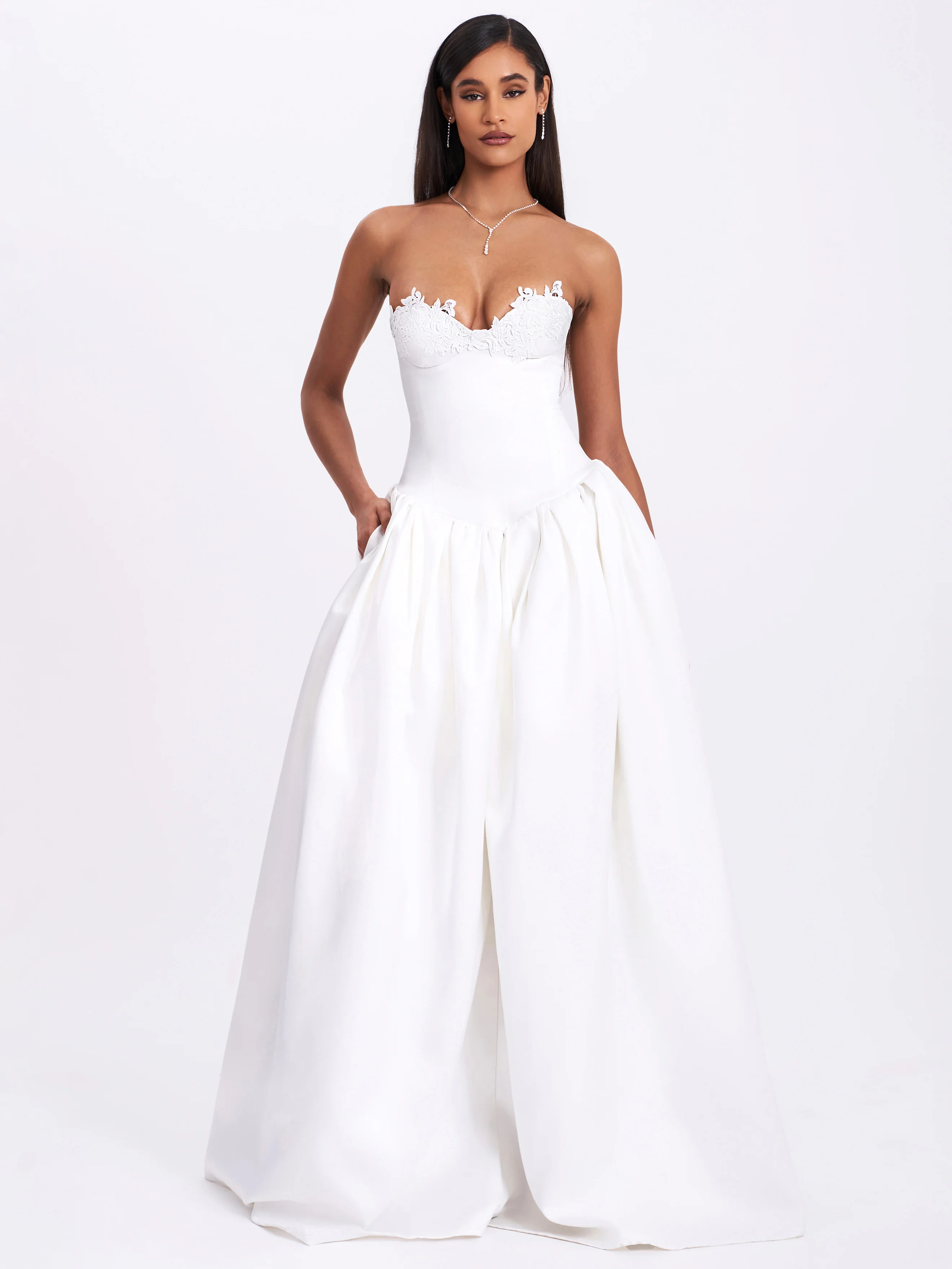 Naila Lace Trim Strapless Drop Waist Wedding Gown