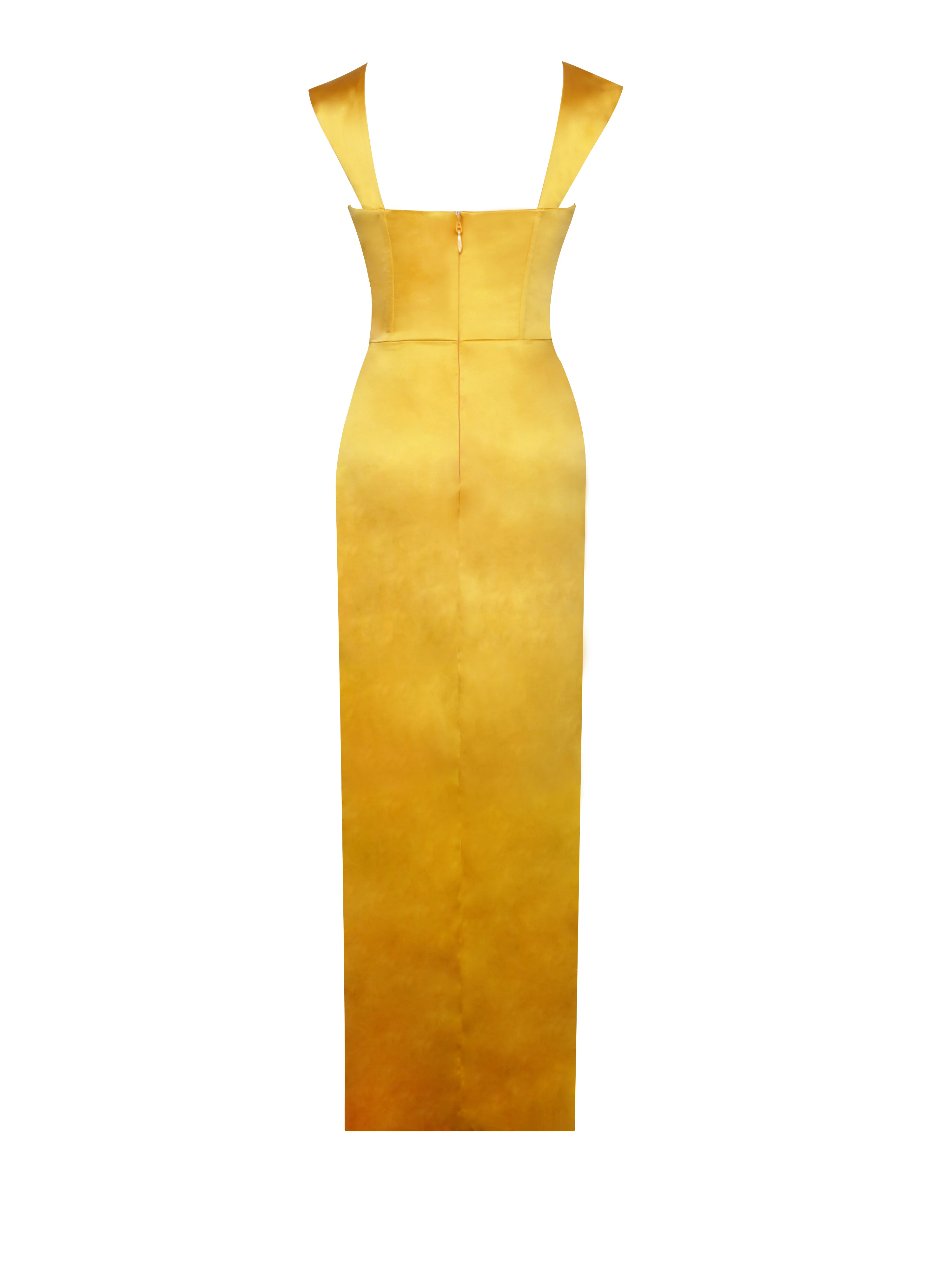 Zarah Yellow High Slit Corset Satin Dress