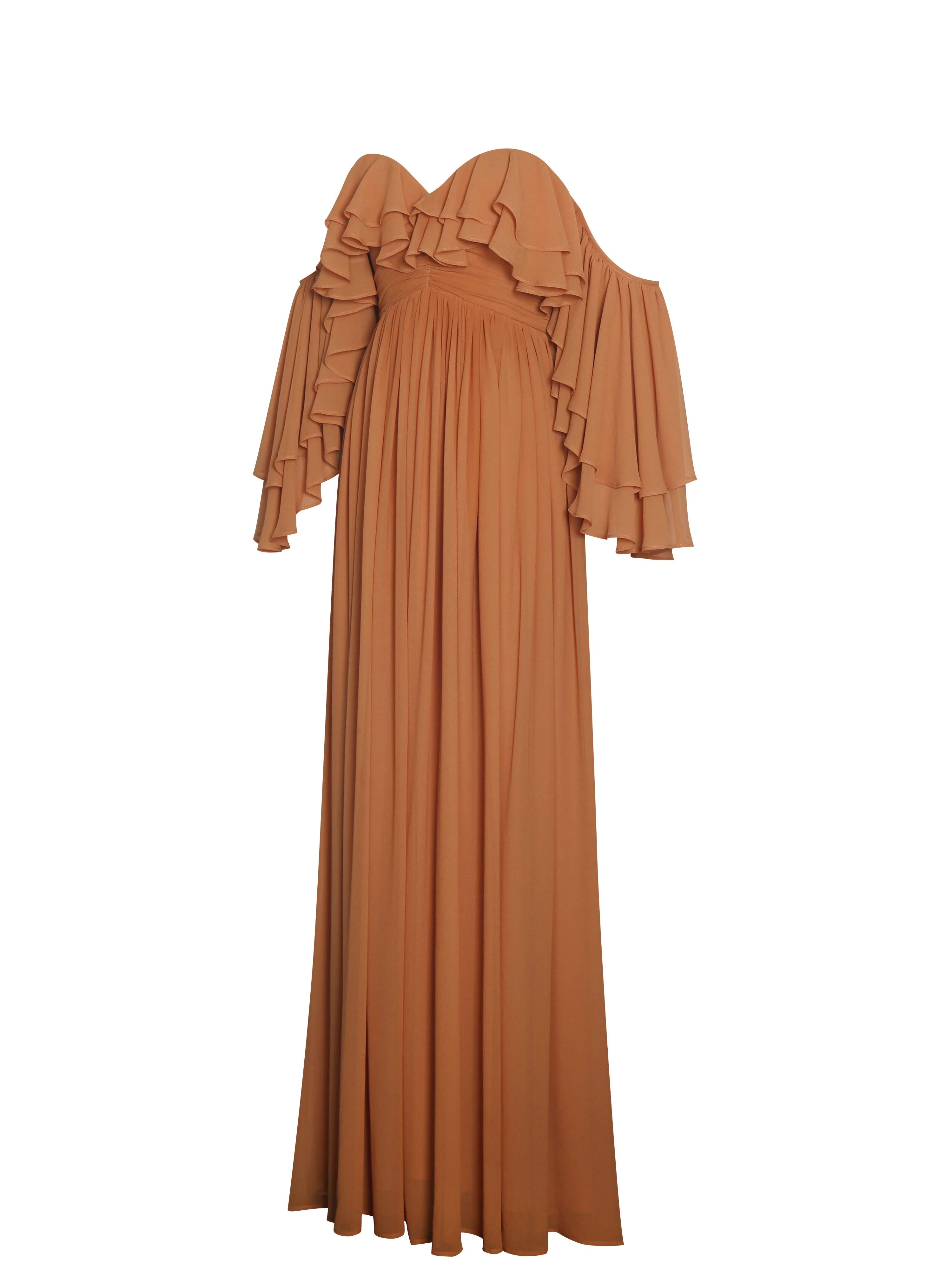 Kaela Brickwork Off Shoulder Chiffon Maxi Dress