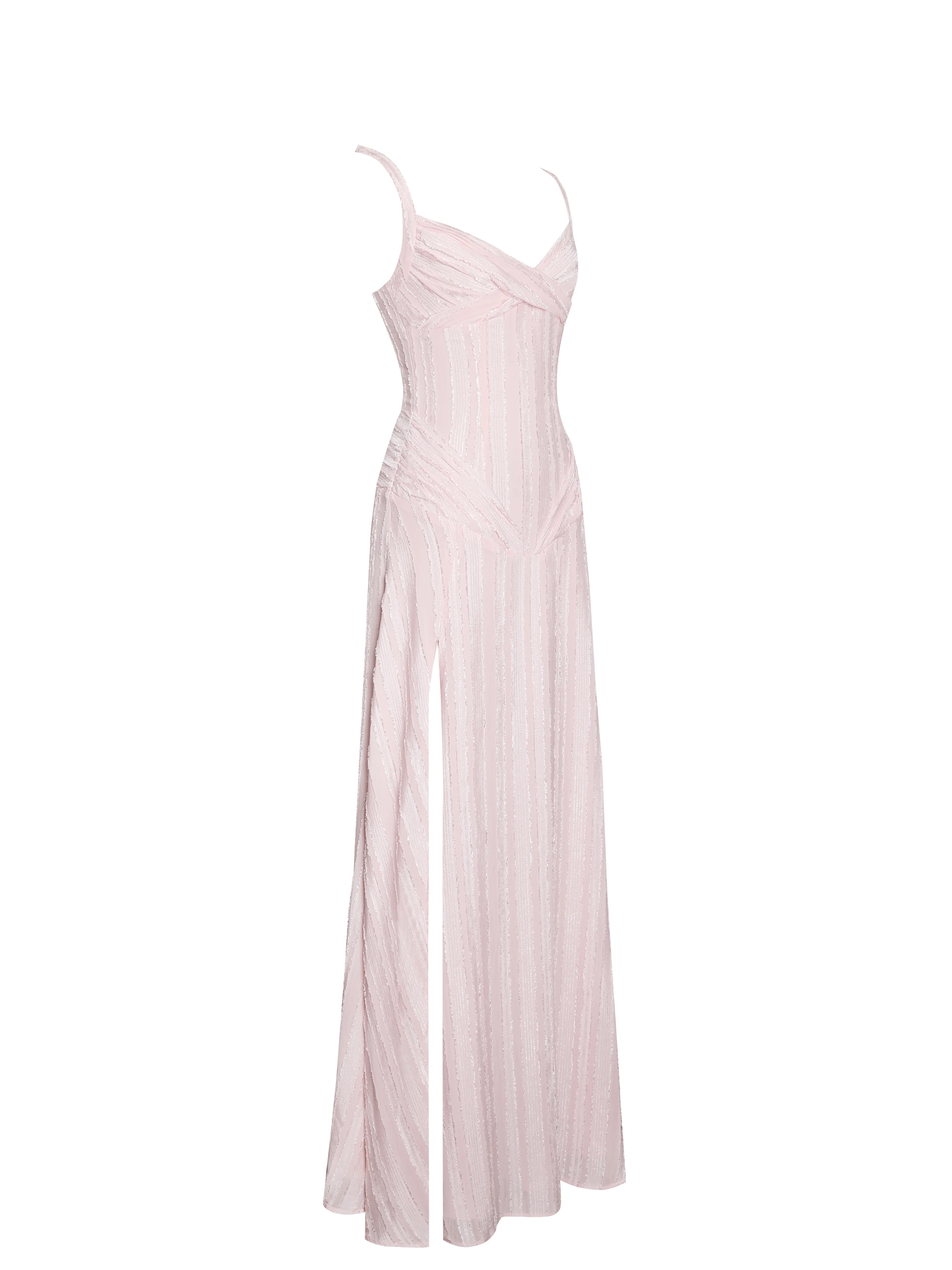 Mallory Baby Pink Stripe Jacquard High Slit Gown