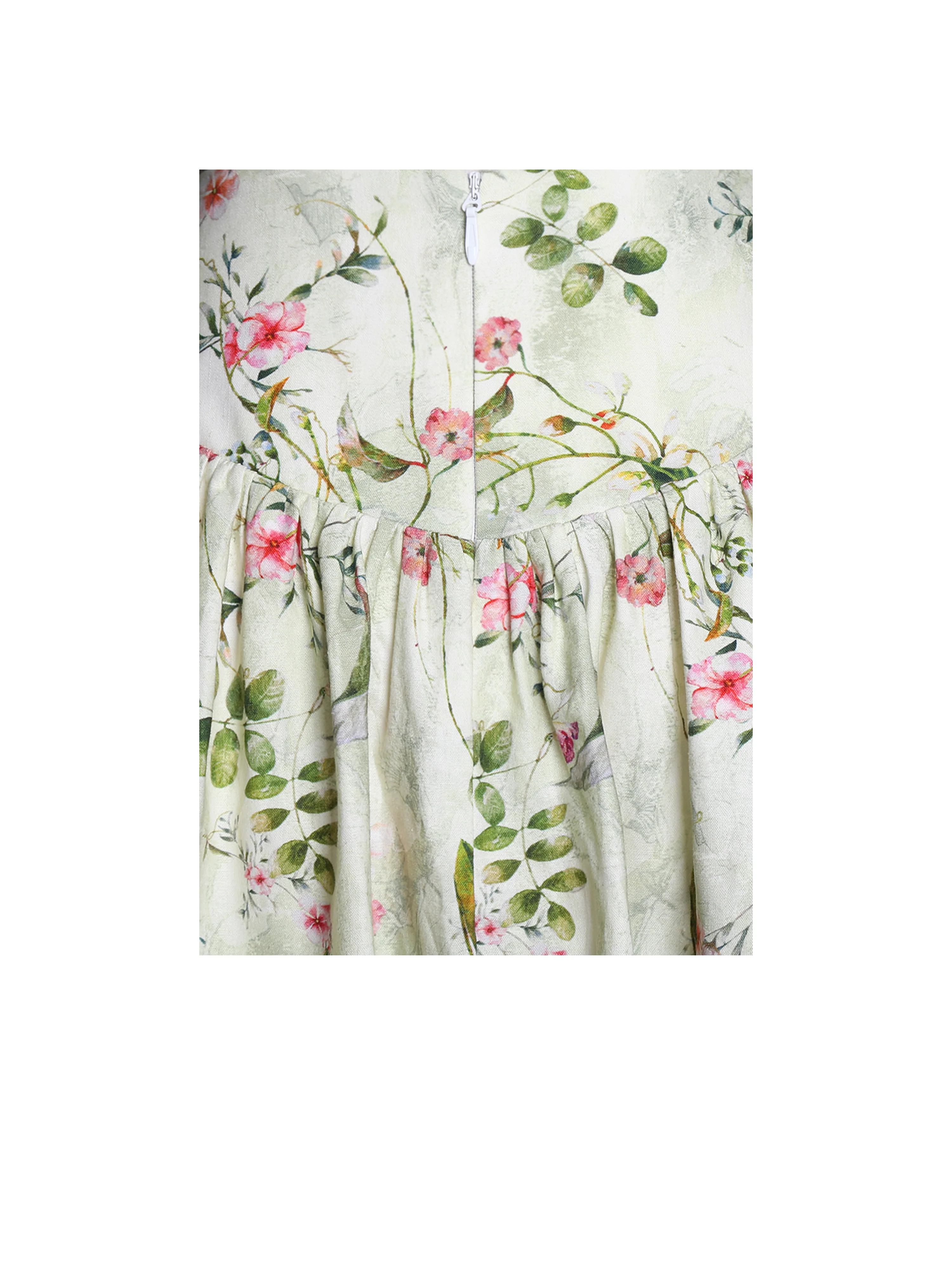 Zanelle Green Floral Print Drop Waist Linen Full Skirt