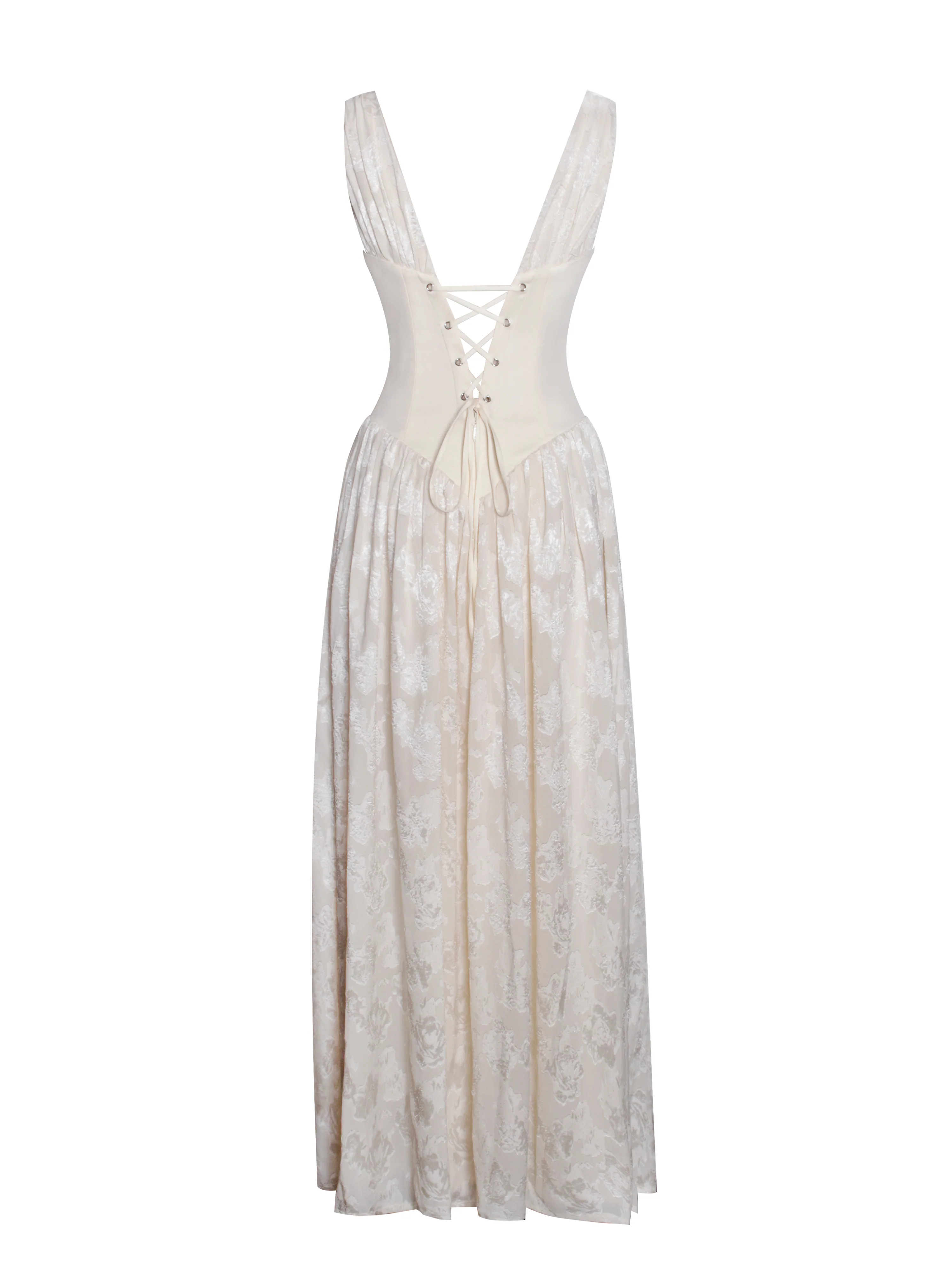 Sabrina Butter Yellow High Slit Jacquard Maxi Dress