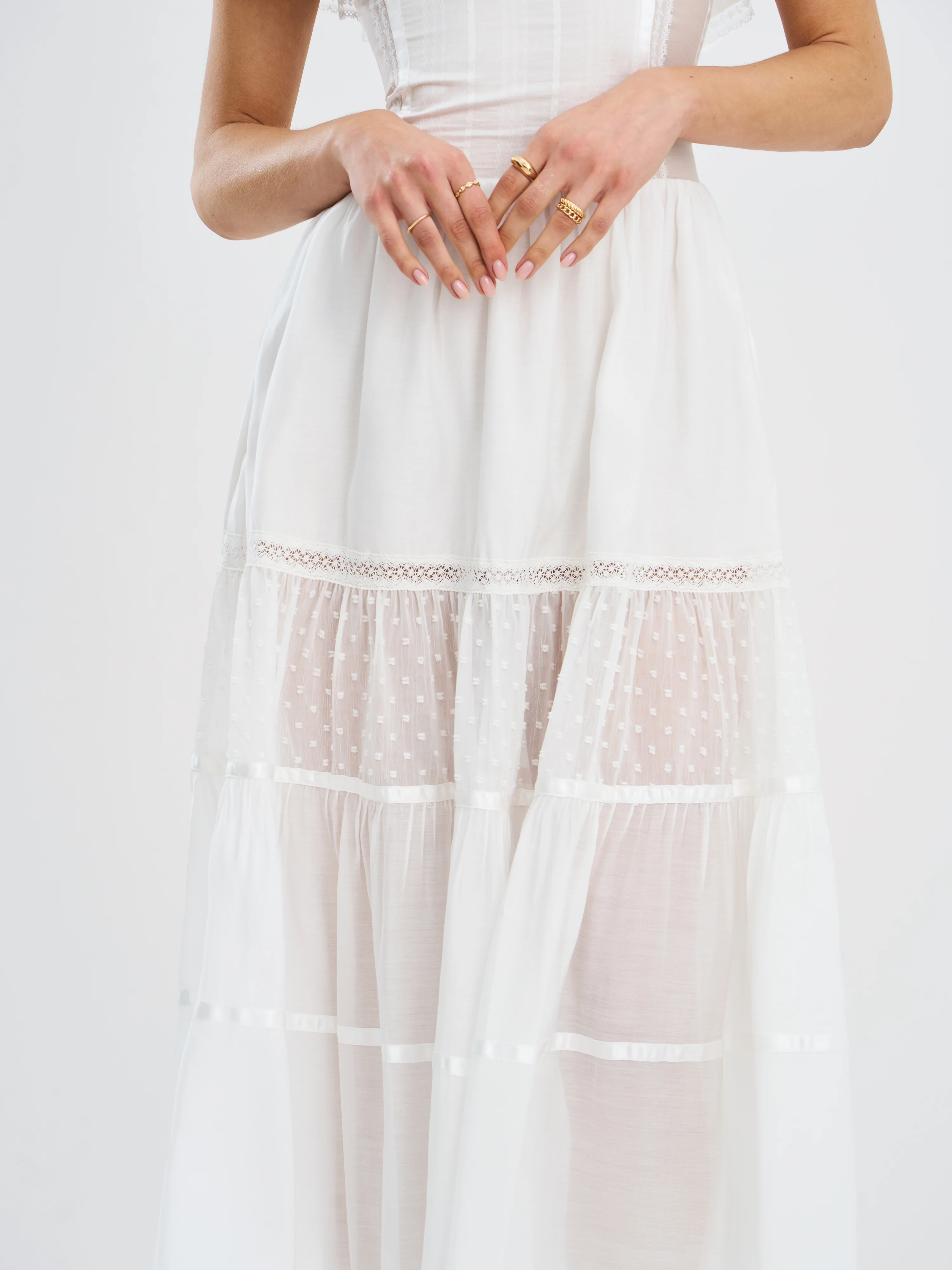 Eden Square Neck Ruffle Trim High Waist Midi Dress