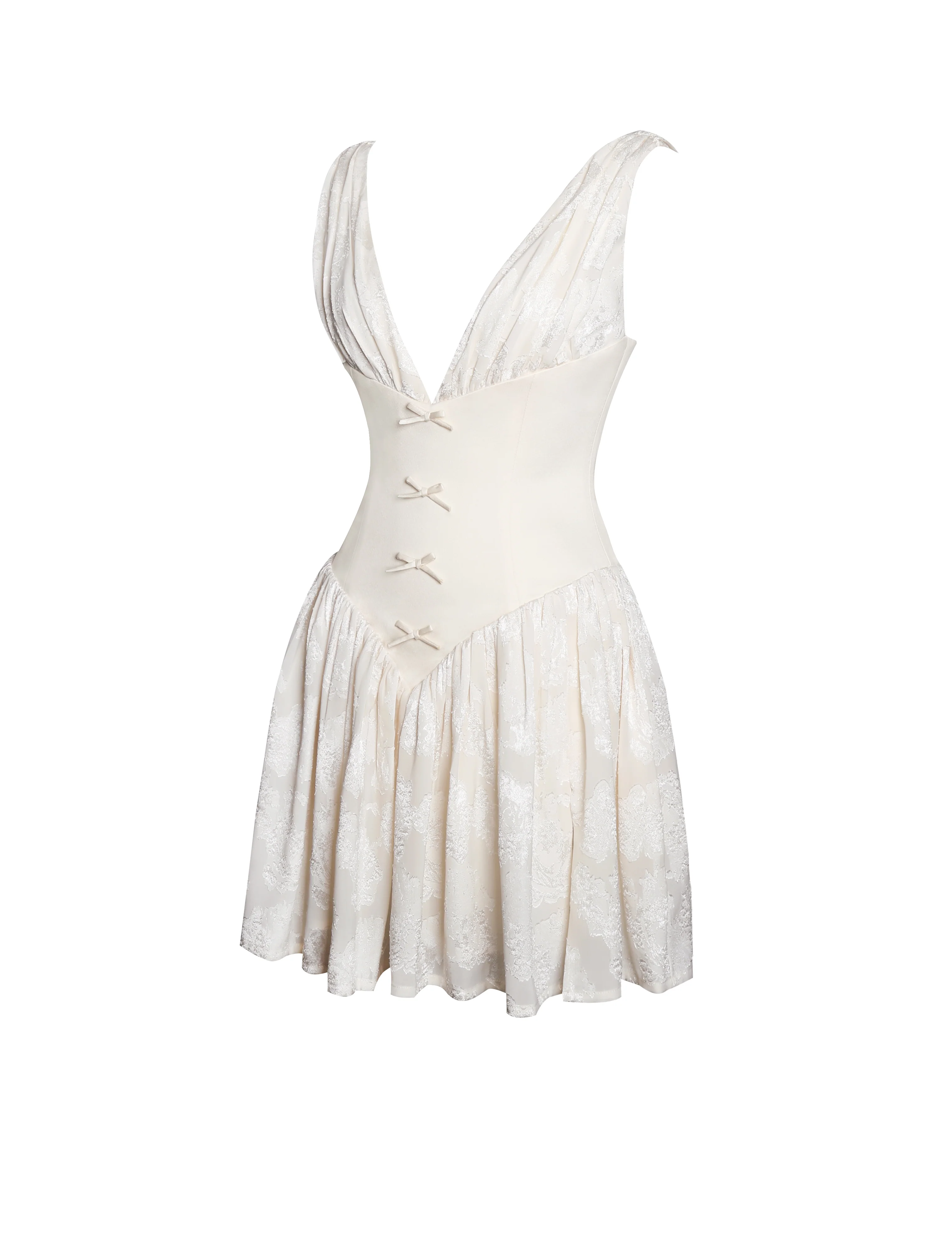 Zahara Off White Jacquard Drop Waist Mini Dress