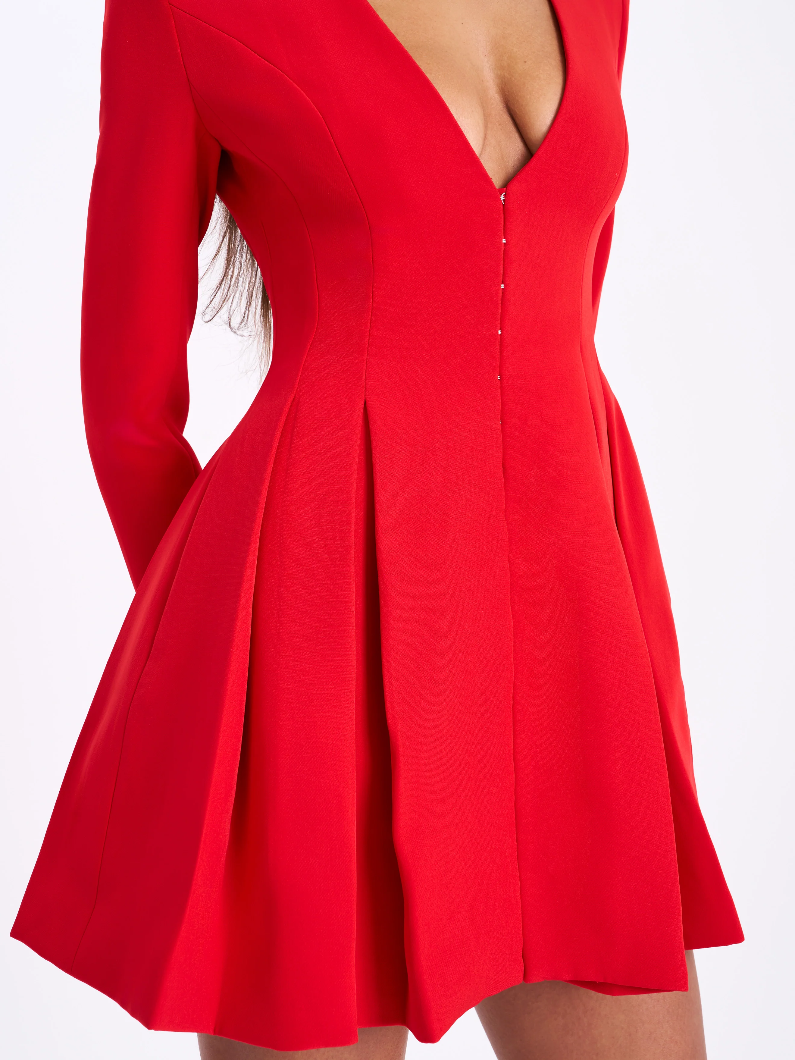 Ubah Red Blazer Pleated Button-up Long Sleeve Mini Dress