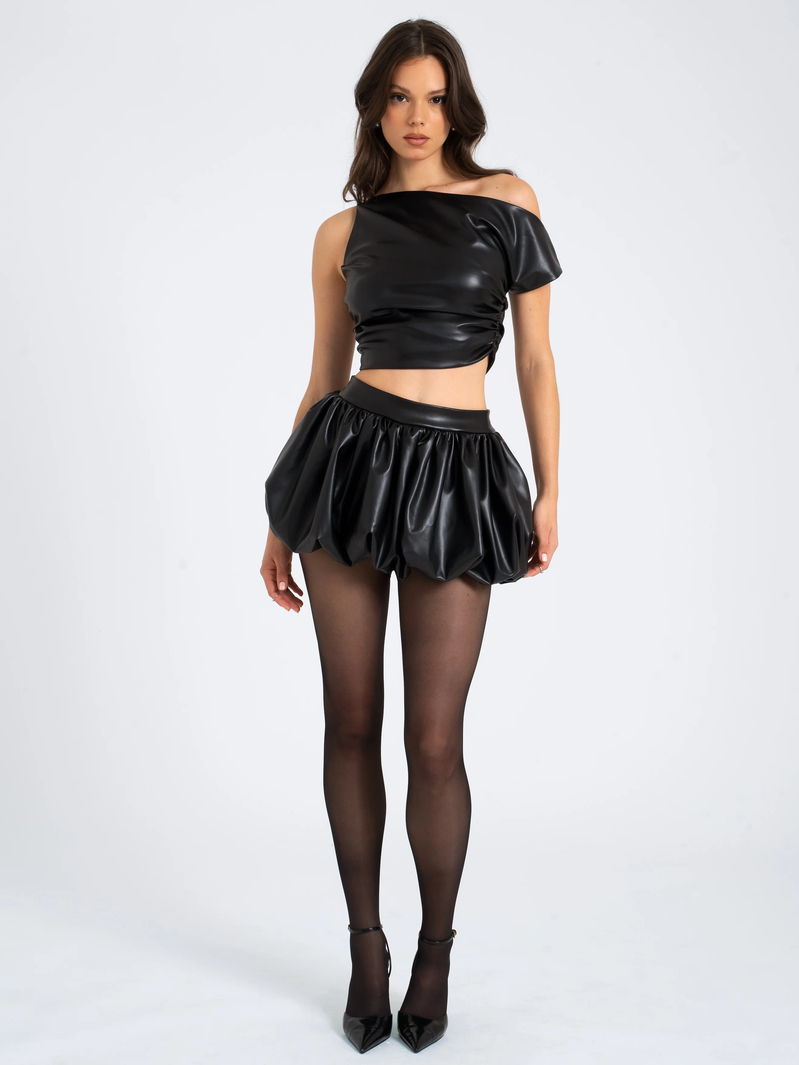 Yara Vegan Leather Slash Neck Tank Top