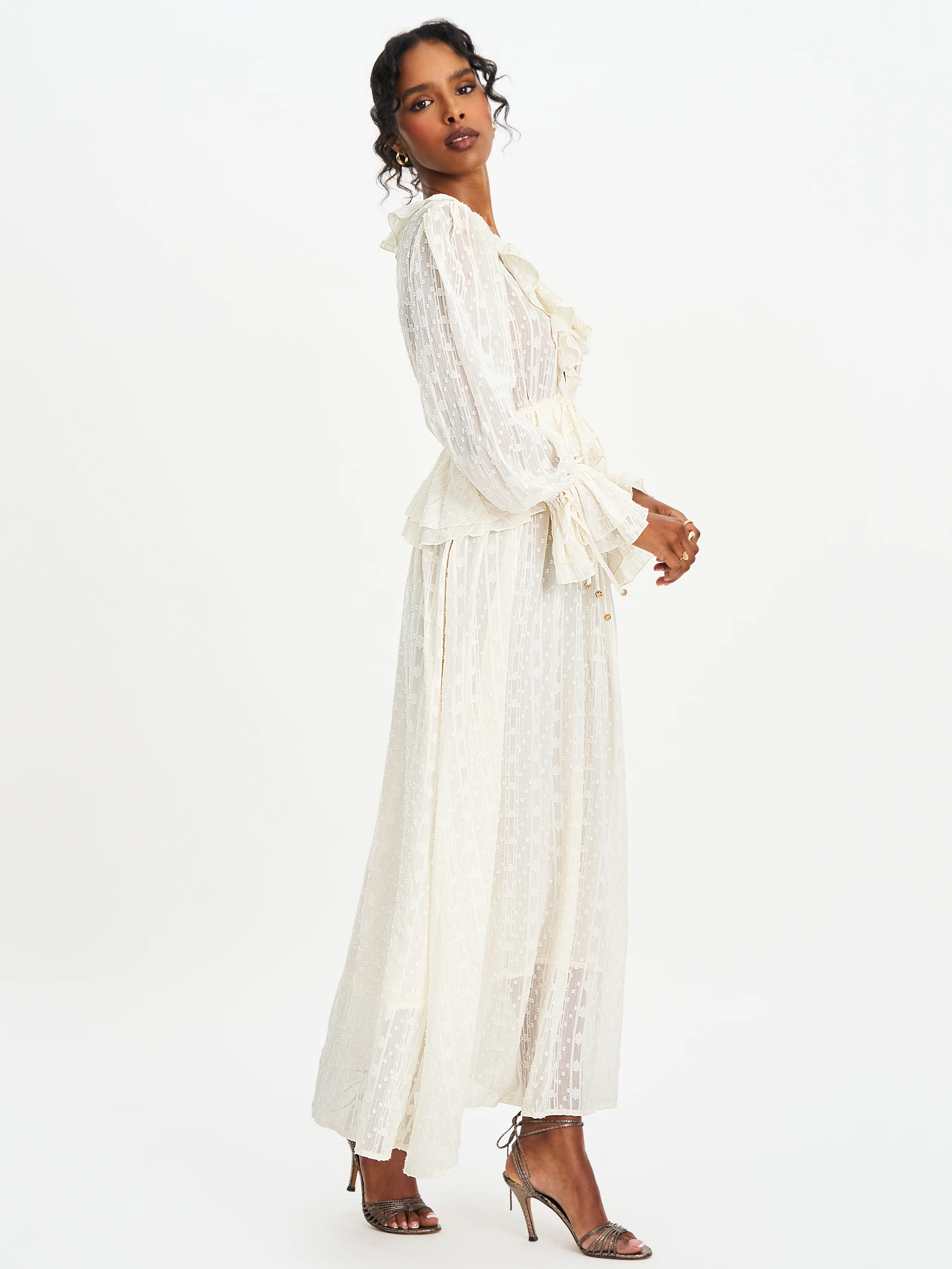 Safiya Jacquard Chiffon Long Sleeve Maxi Dress