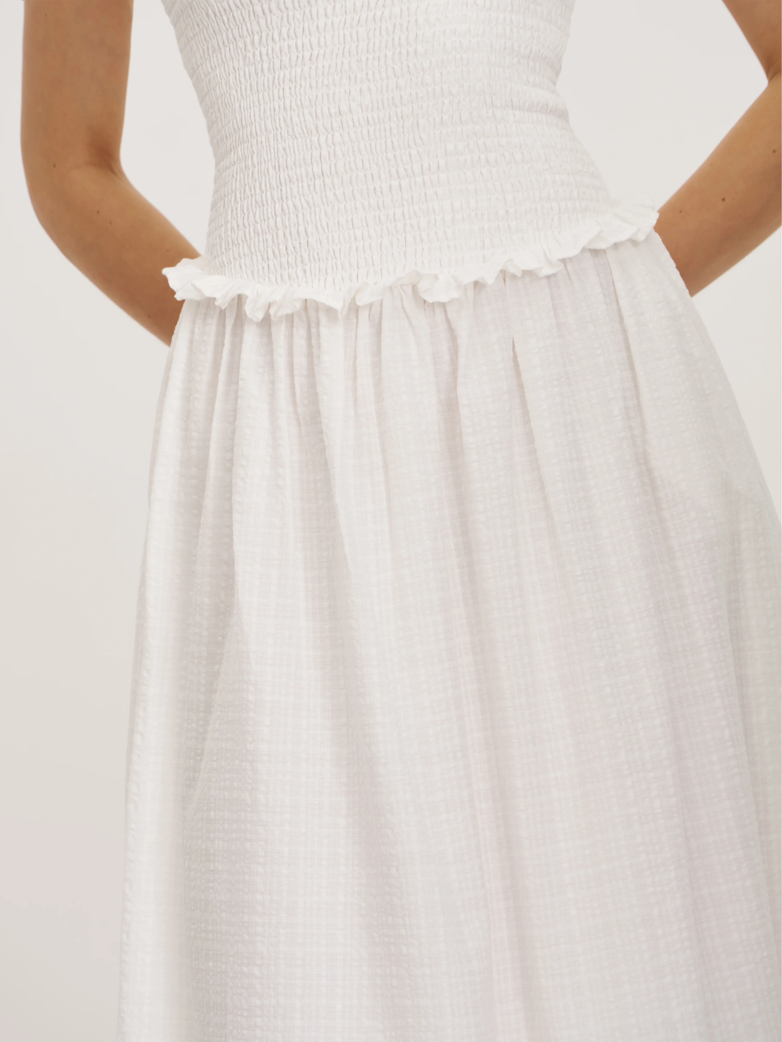 Quadiya Smock Top Strapless Drop Waist Midi Dress