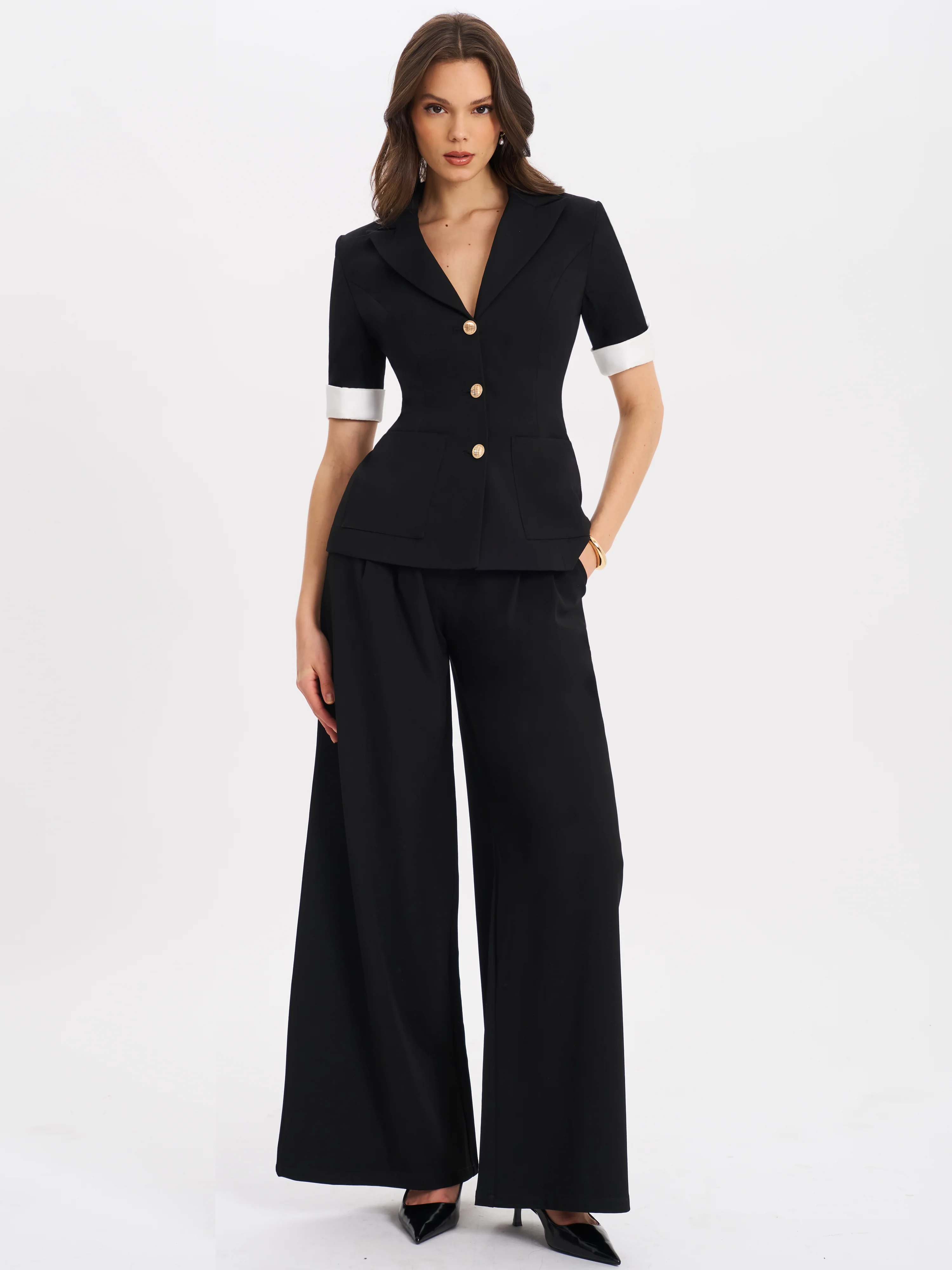 Aleeza Black Wide Leg Suit Pants