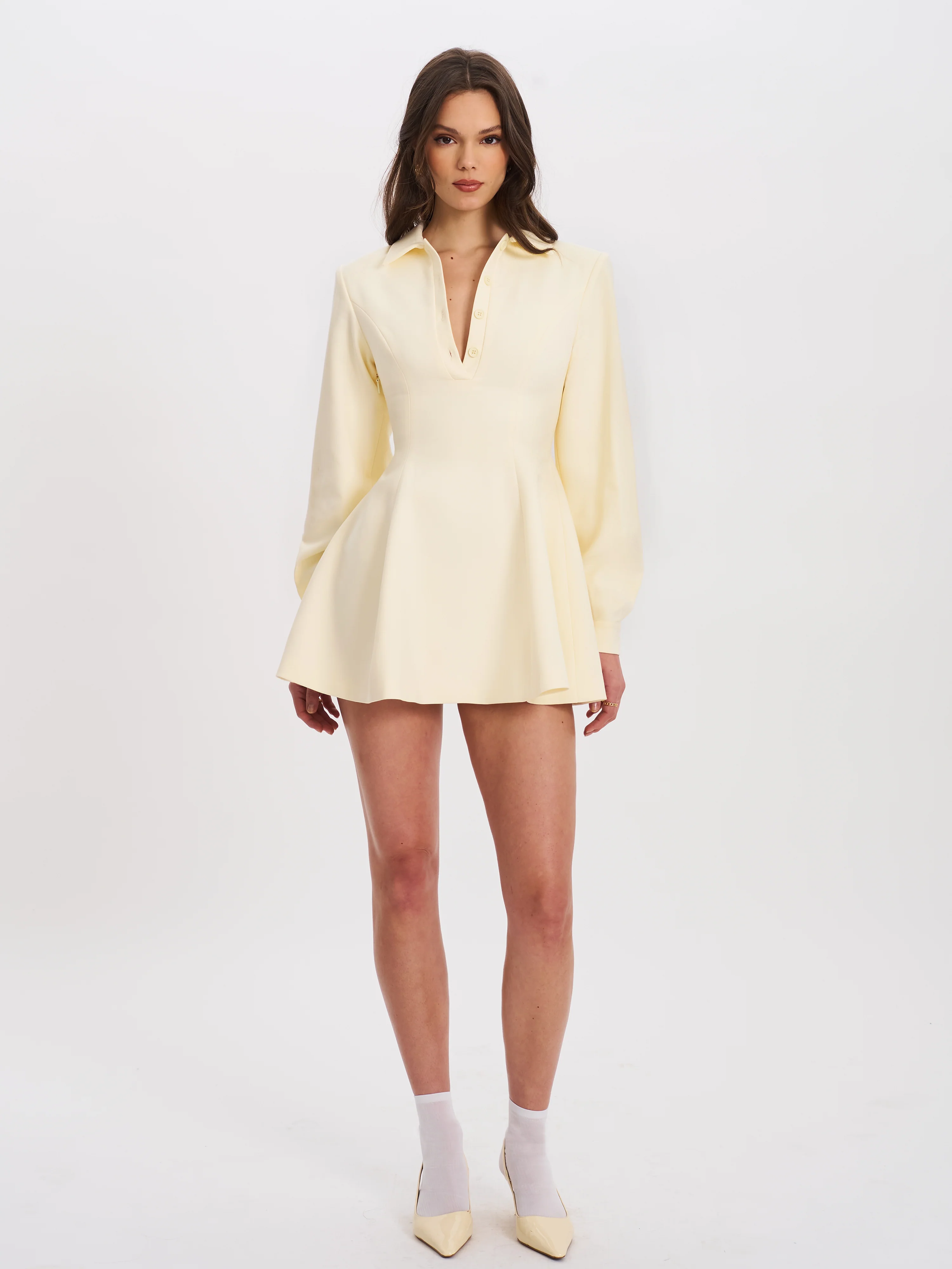 Obelia Off White Long Sleeve Polo Mini Dress