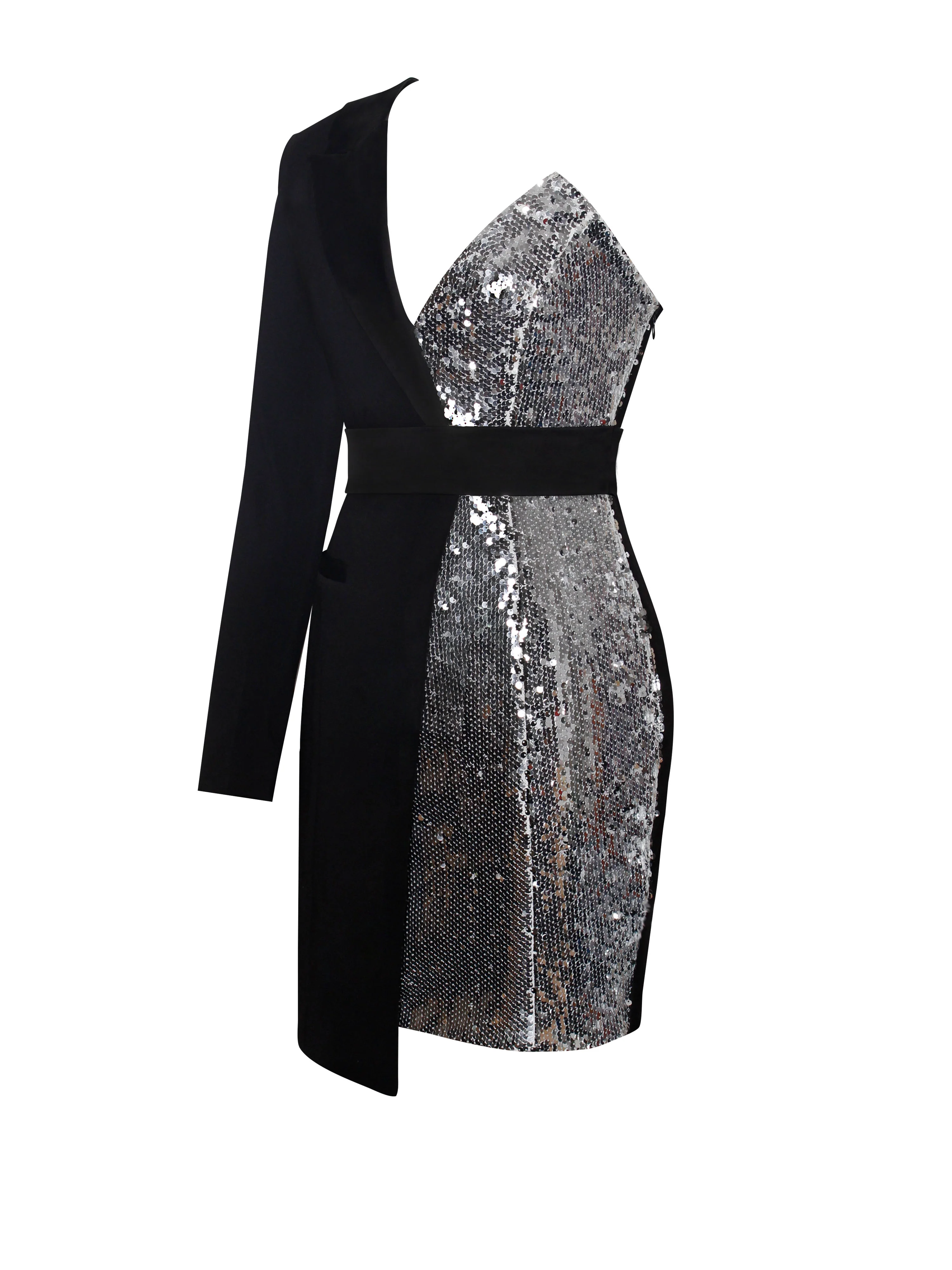 Silver Night Black Sequin Crepe Tuxedo Blazer Dress