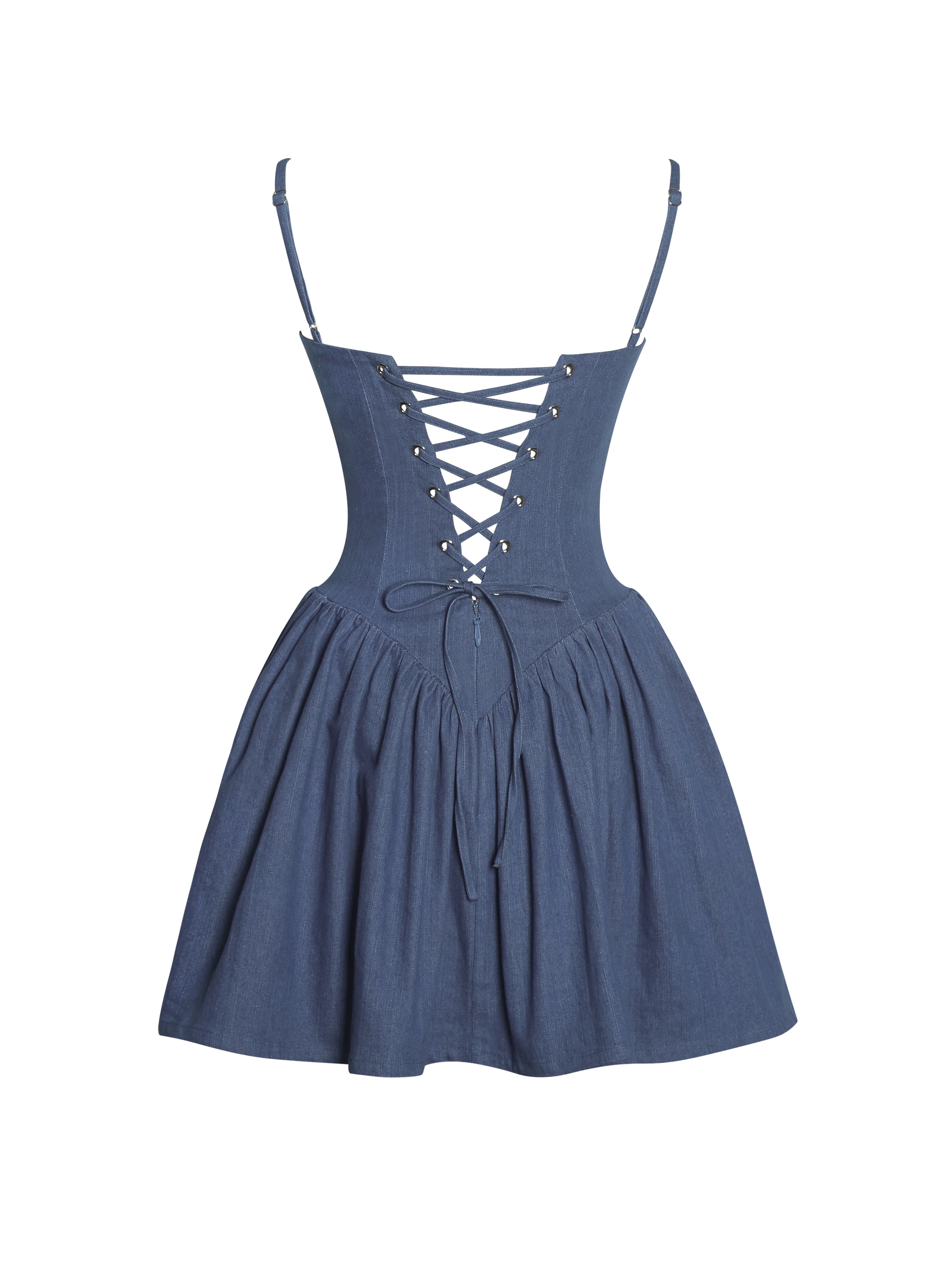 Zafira Cotton Denim Drop Waist Corset Mini Dress