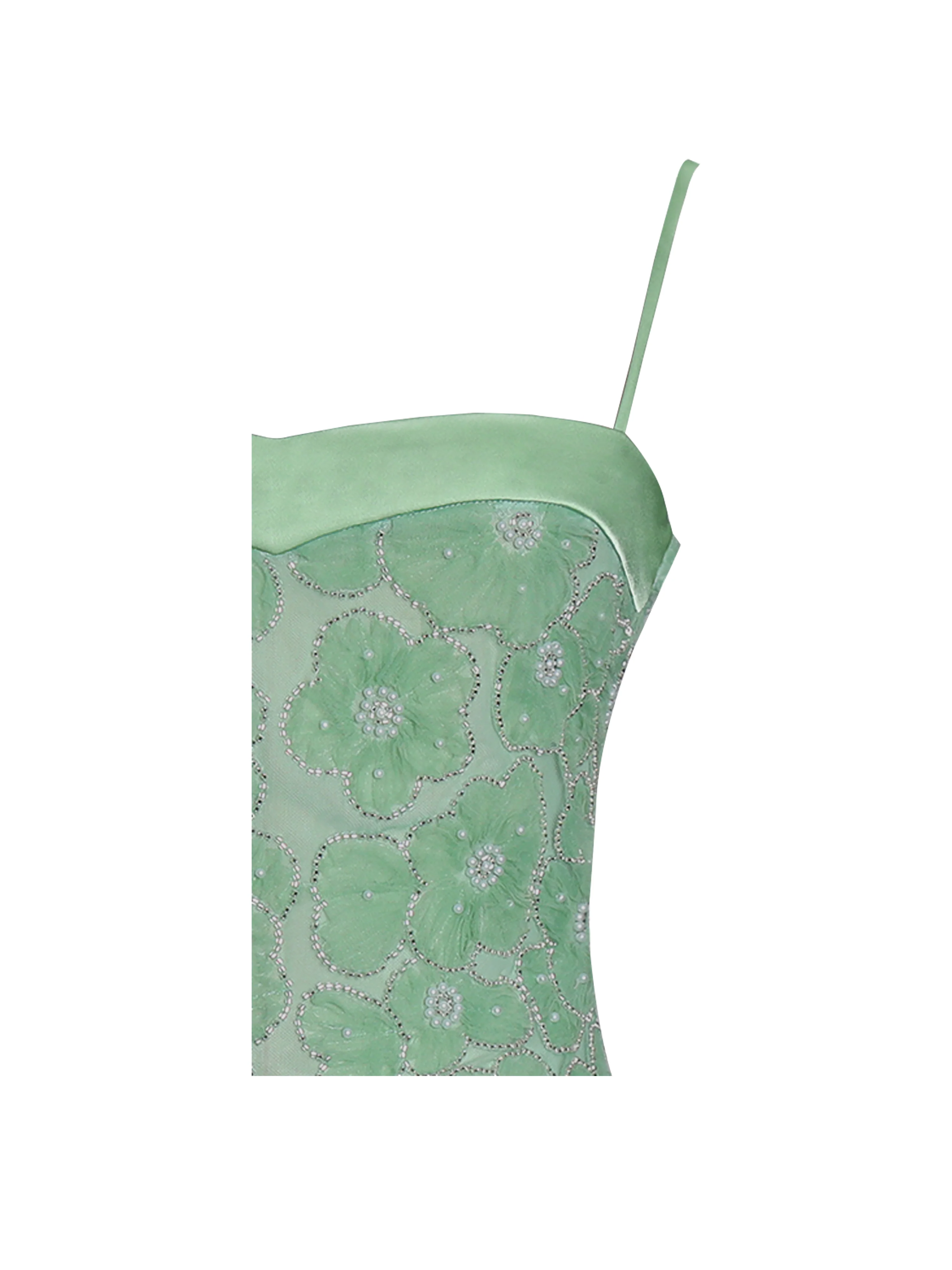 Ucille Sage Green Embroidered Chiffon Maxi Dress