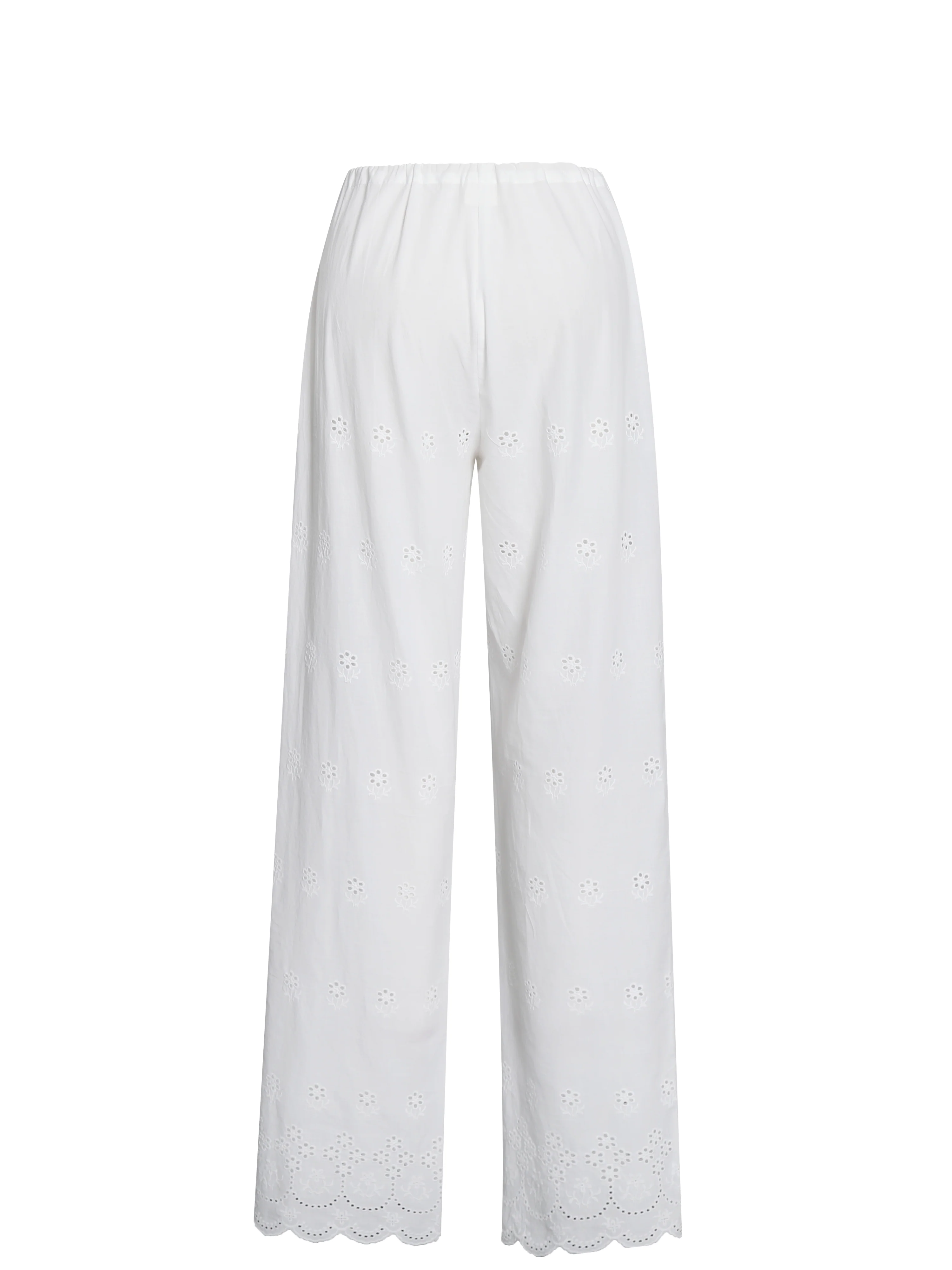 Raina White Cotton Eyelet Straight Pants
