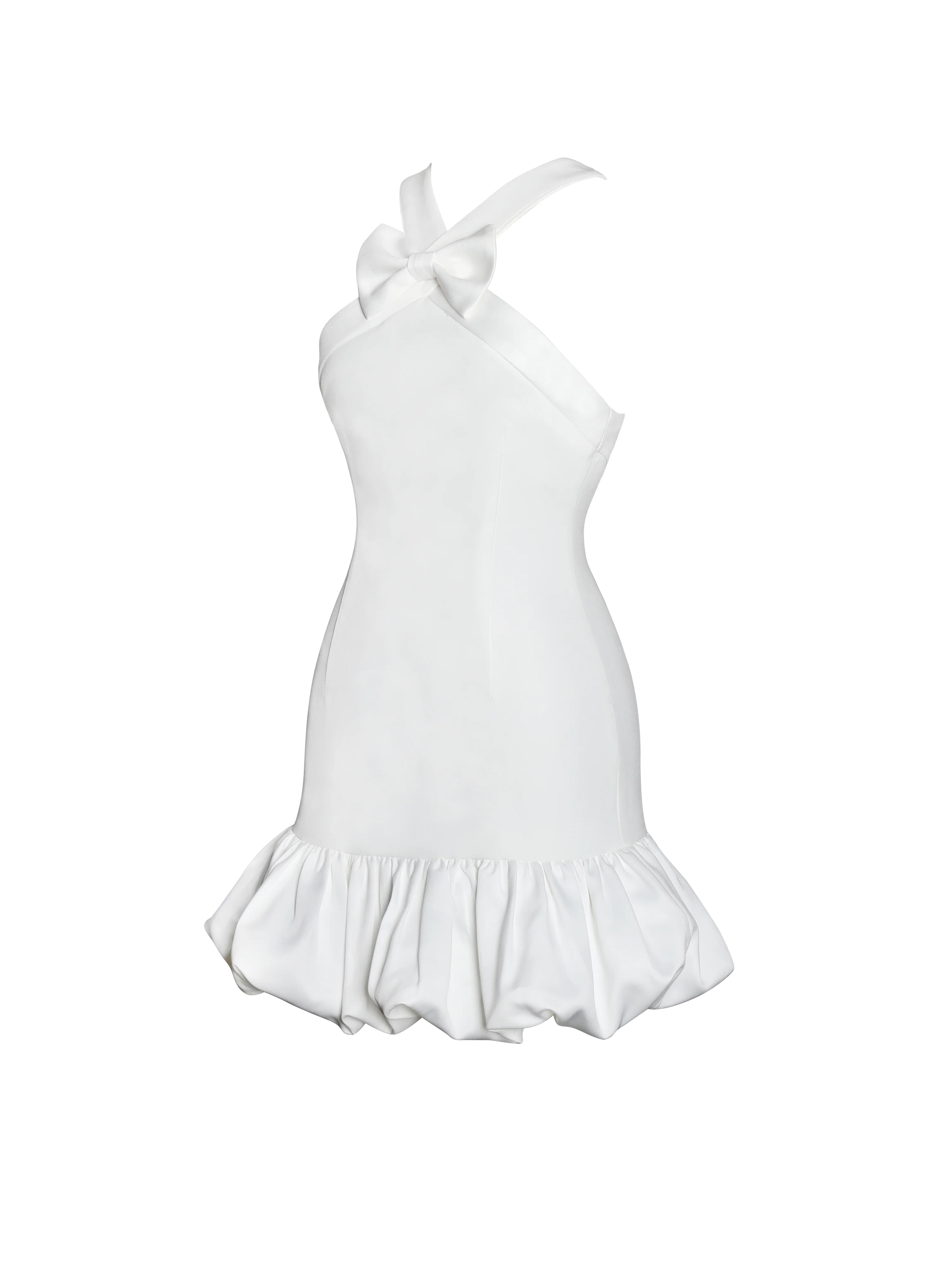 Barbra White Cross Straps Bodycon Mini Dress with Bubble Hem