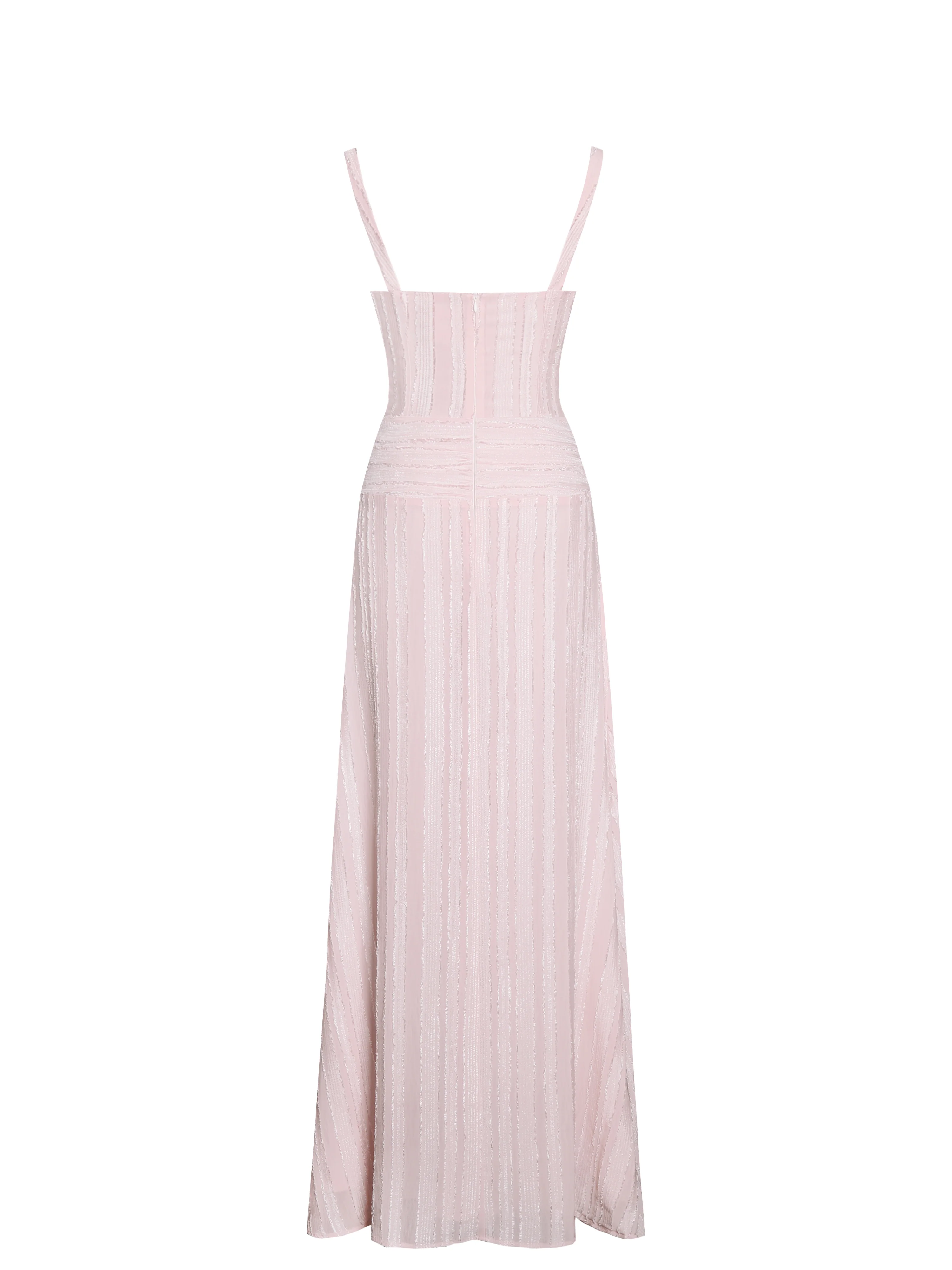 Mallory Baby Pink Stripe Jacquard High Slit Gown