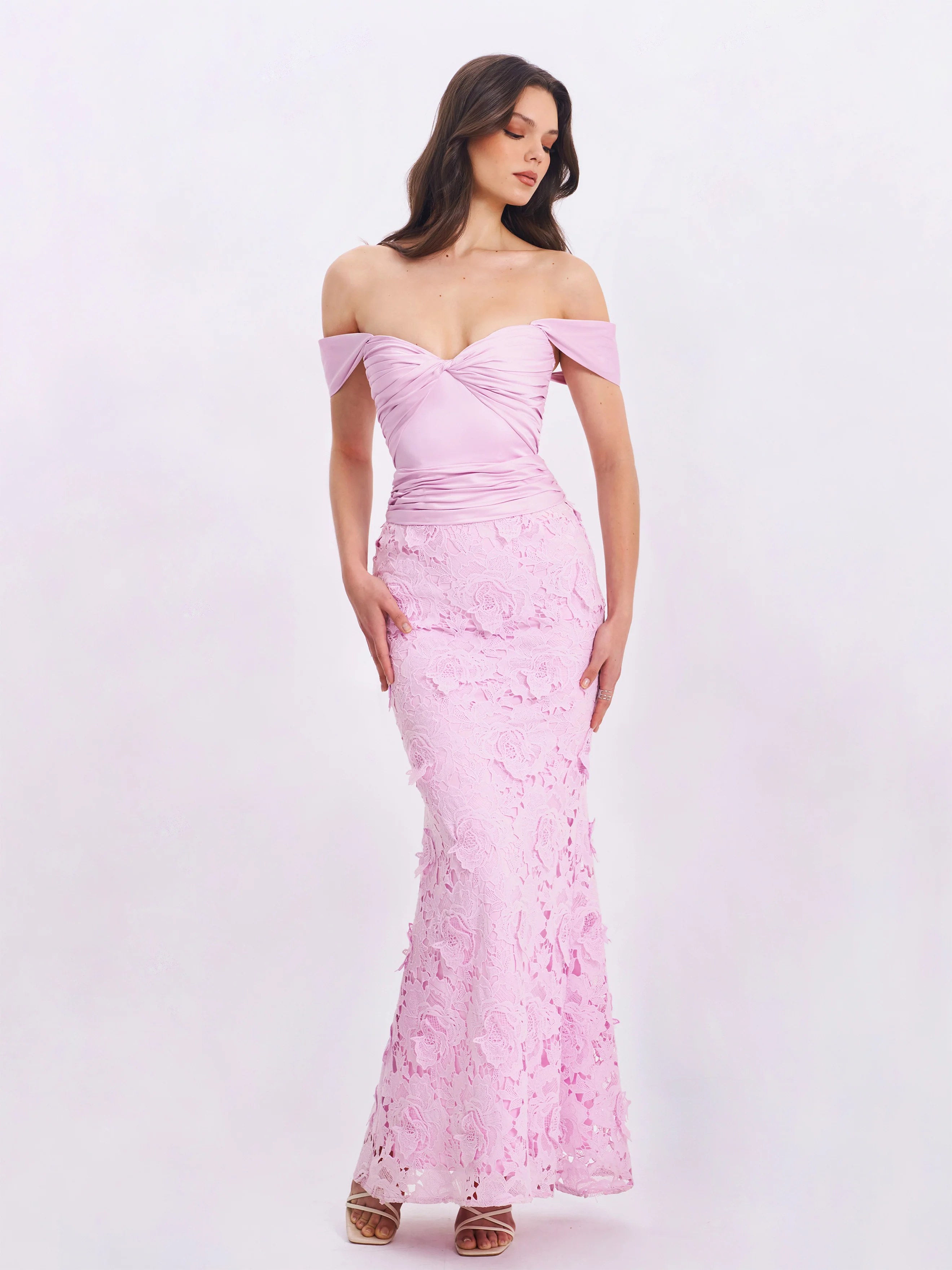Dahlia Pink Floral Lace Mermaid Gown