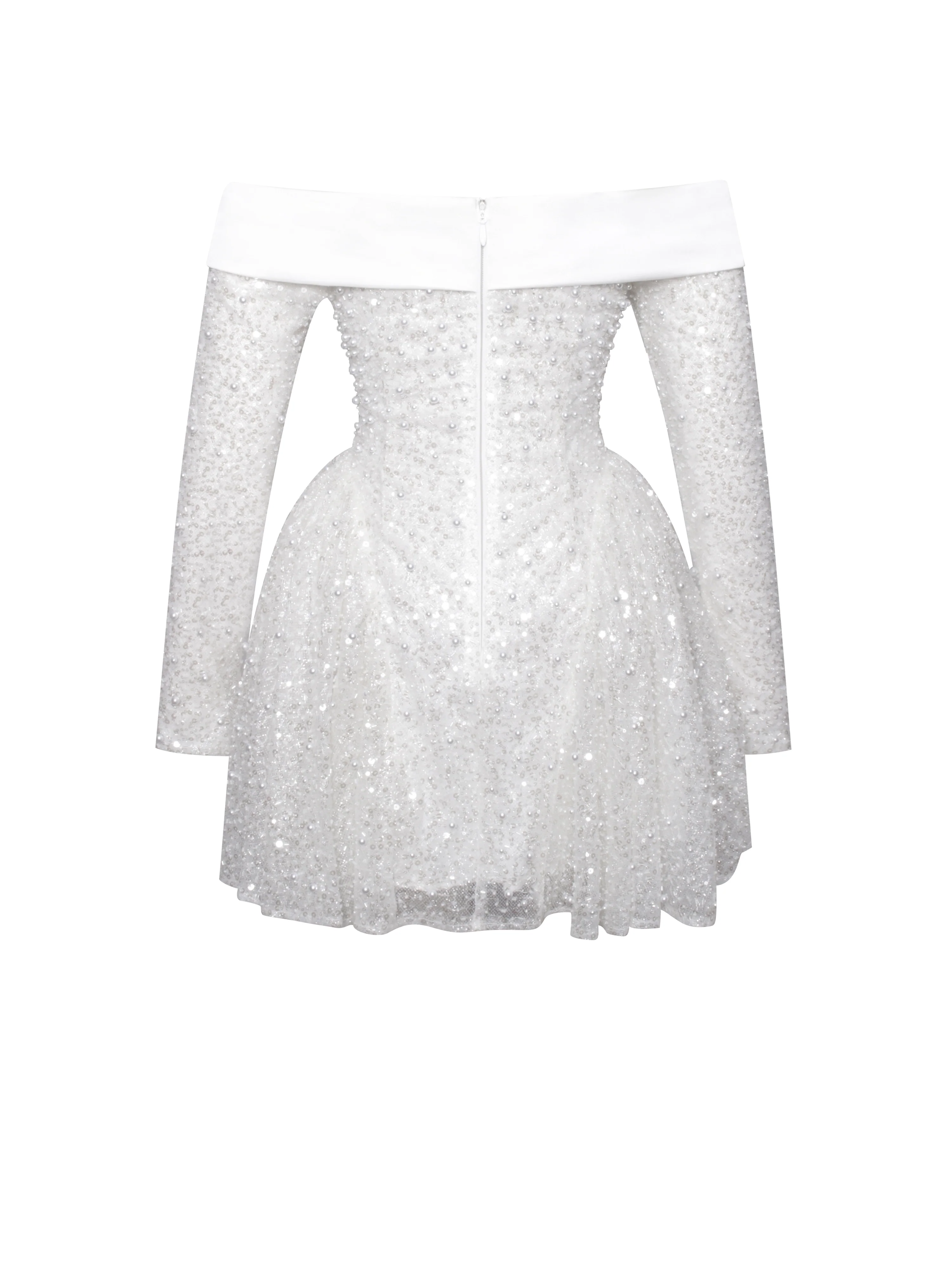 Kira Bead Embroidered Mesh Off Shoulder Long Sleeve Mini Dress