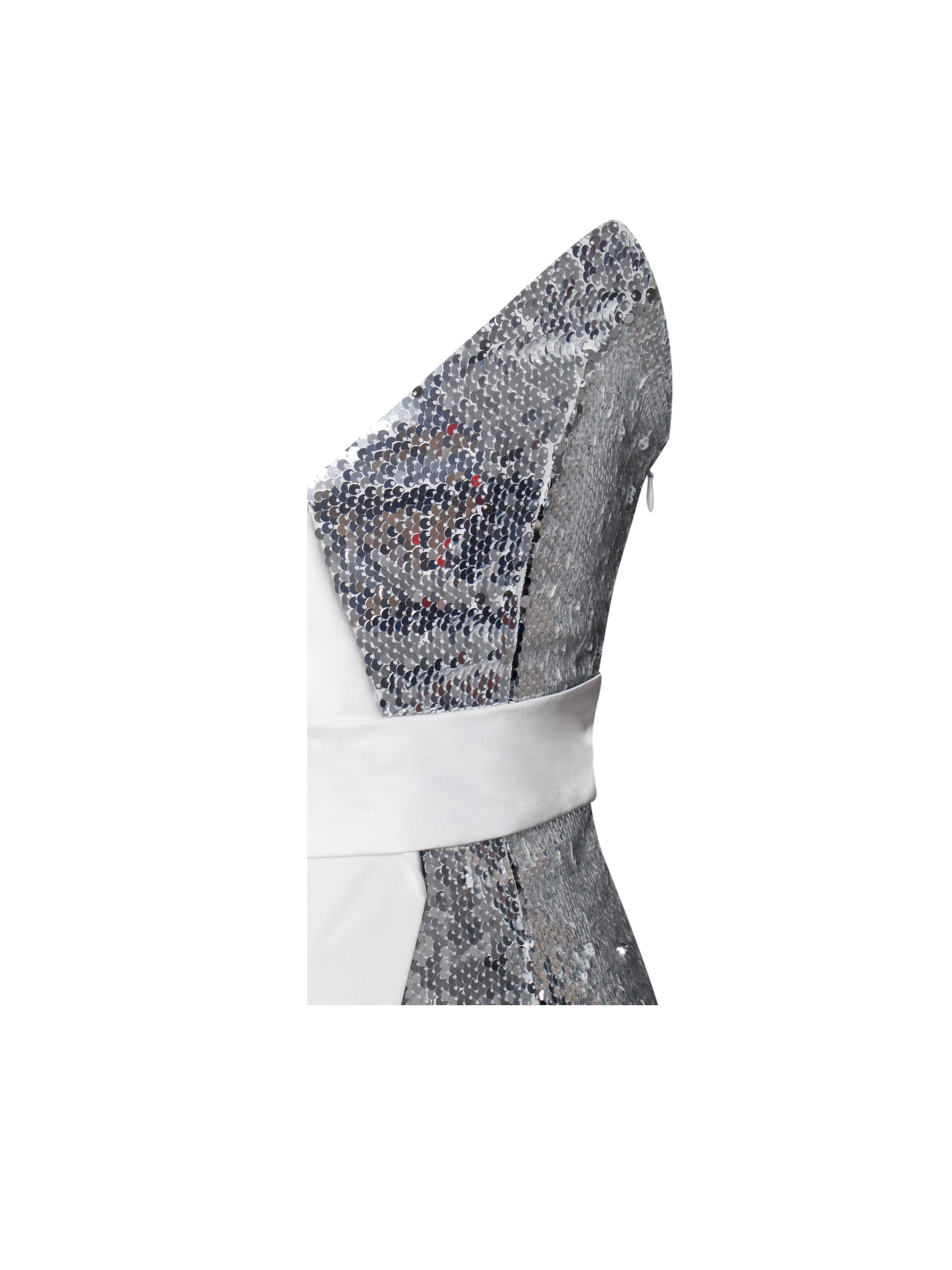 Silver Night White Sequin Crepe Tuxedo Blazer Dress