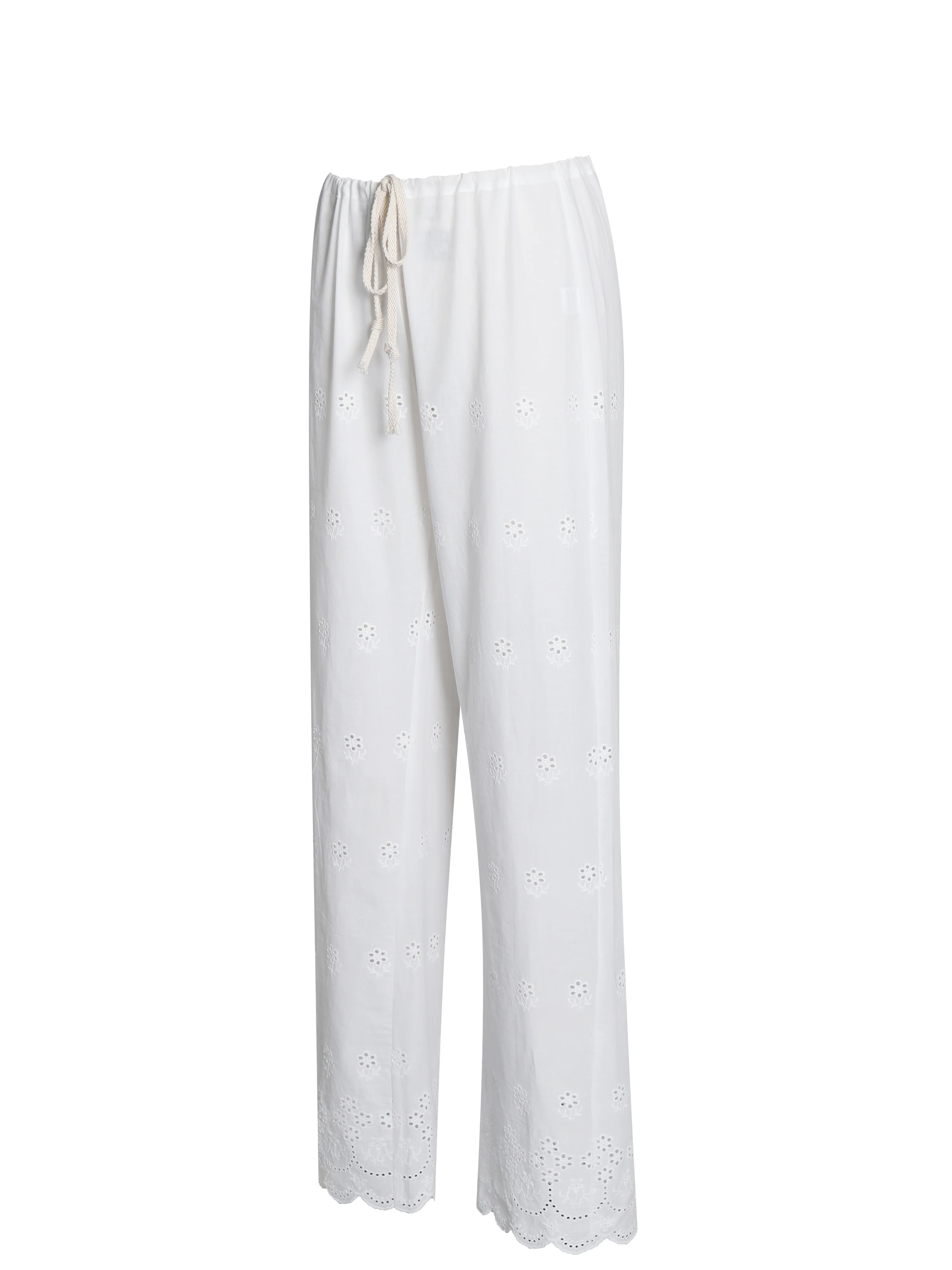 Raina White Cotton Eyelet Straight Pants