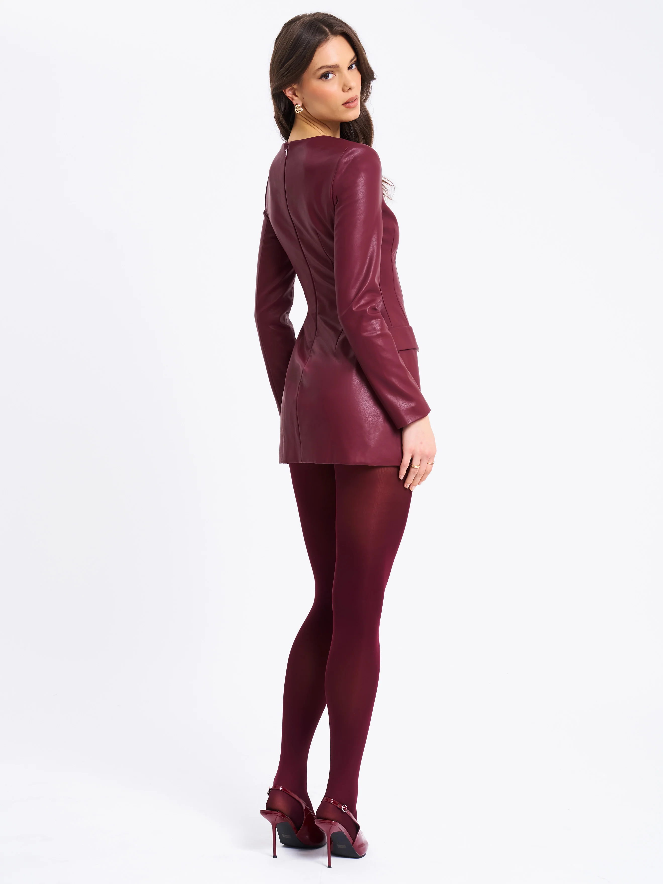 Baila Burgundy Vegan Leather Blazer Mini Dress