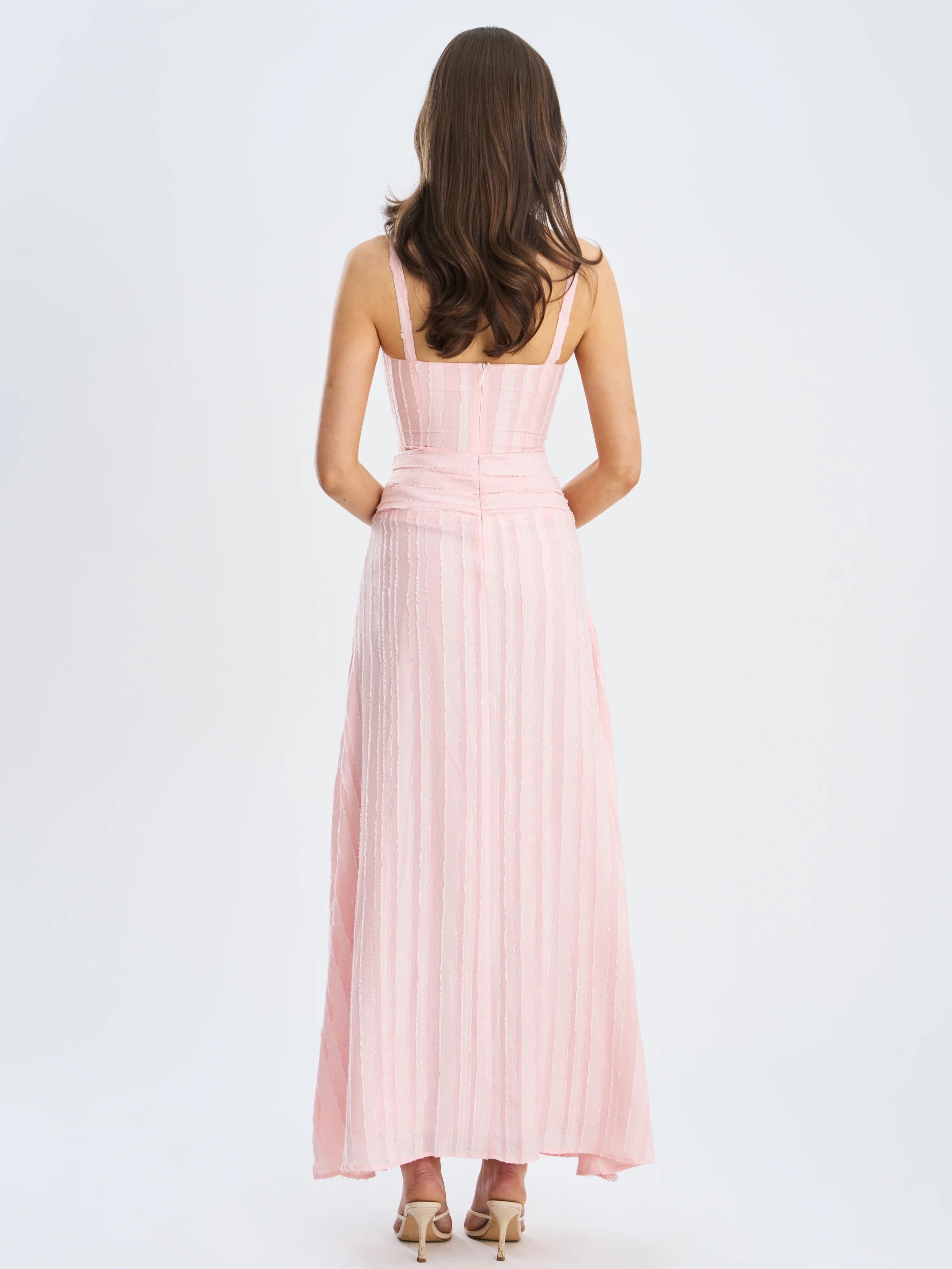 Mallory Baby Pink Stripe Jacquard High Slit Gown