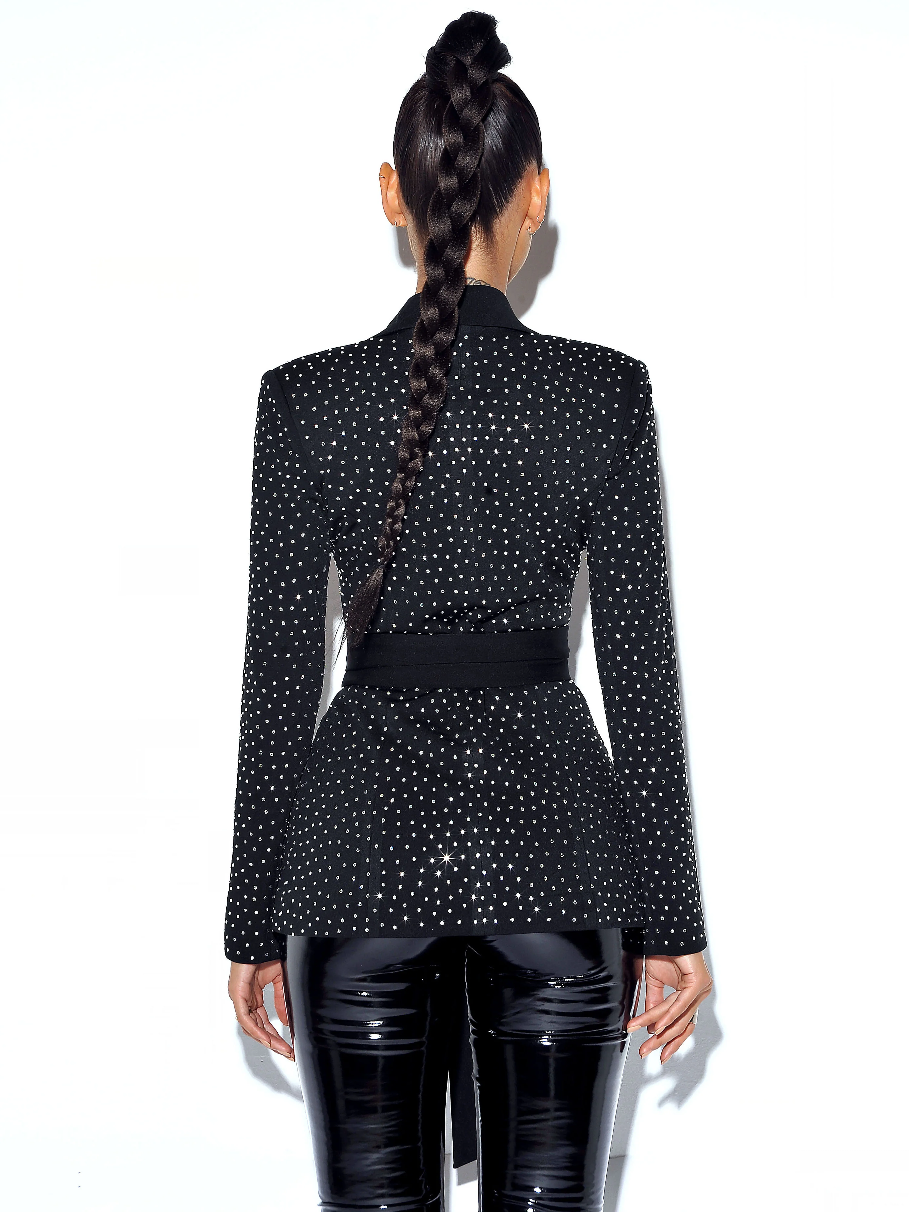 Visionary Crystal Embellished Black Blazer Jacket