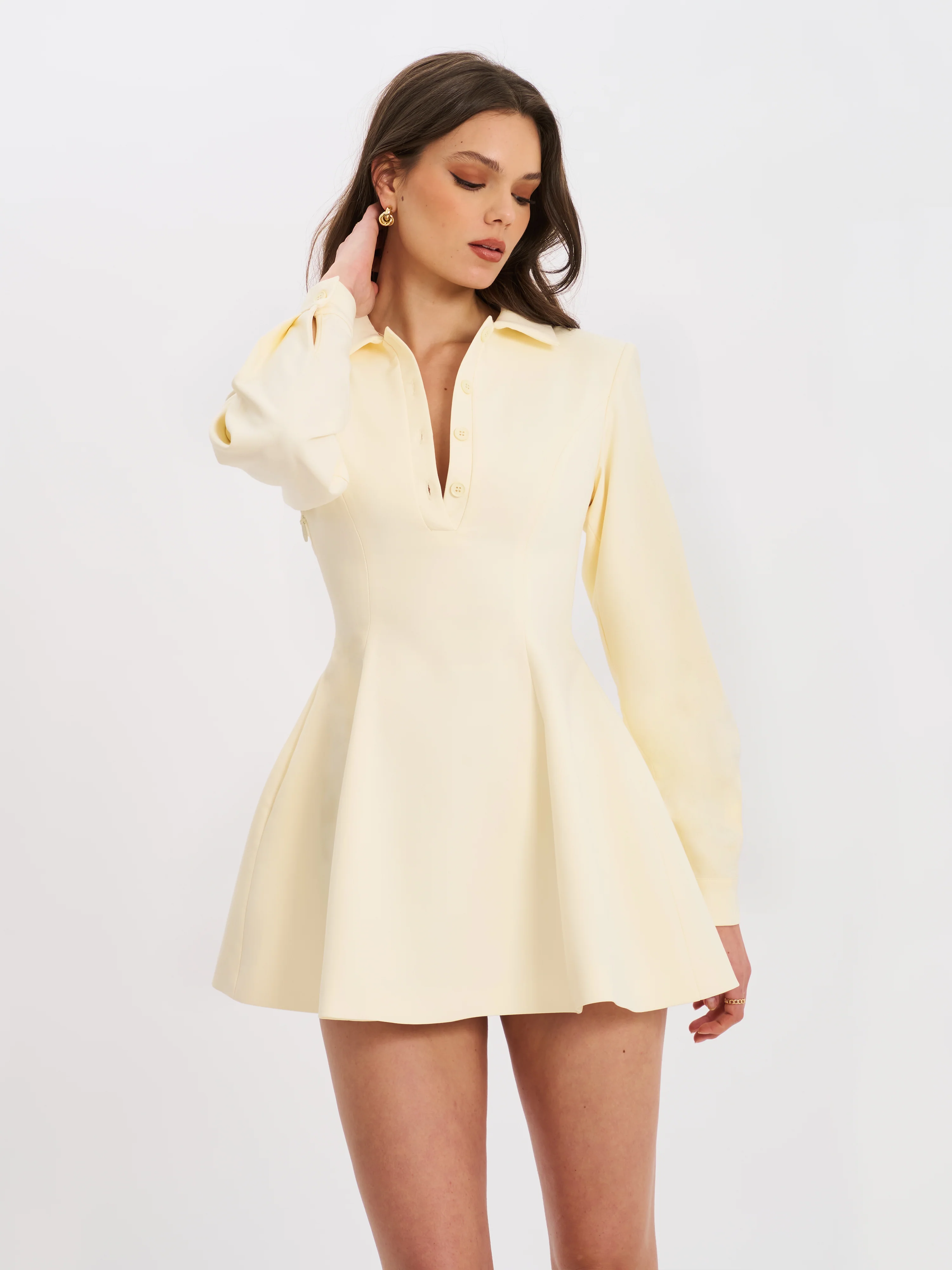 Obelia Off White Long Sleeve Polo Mini Dress