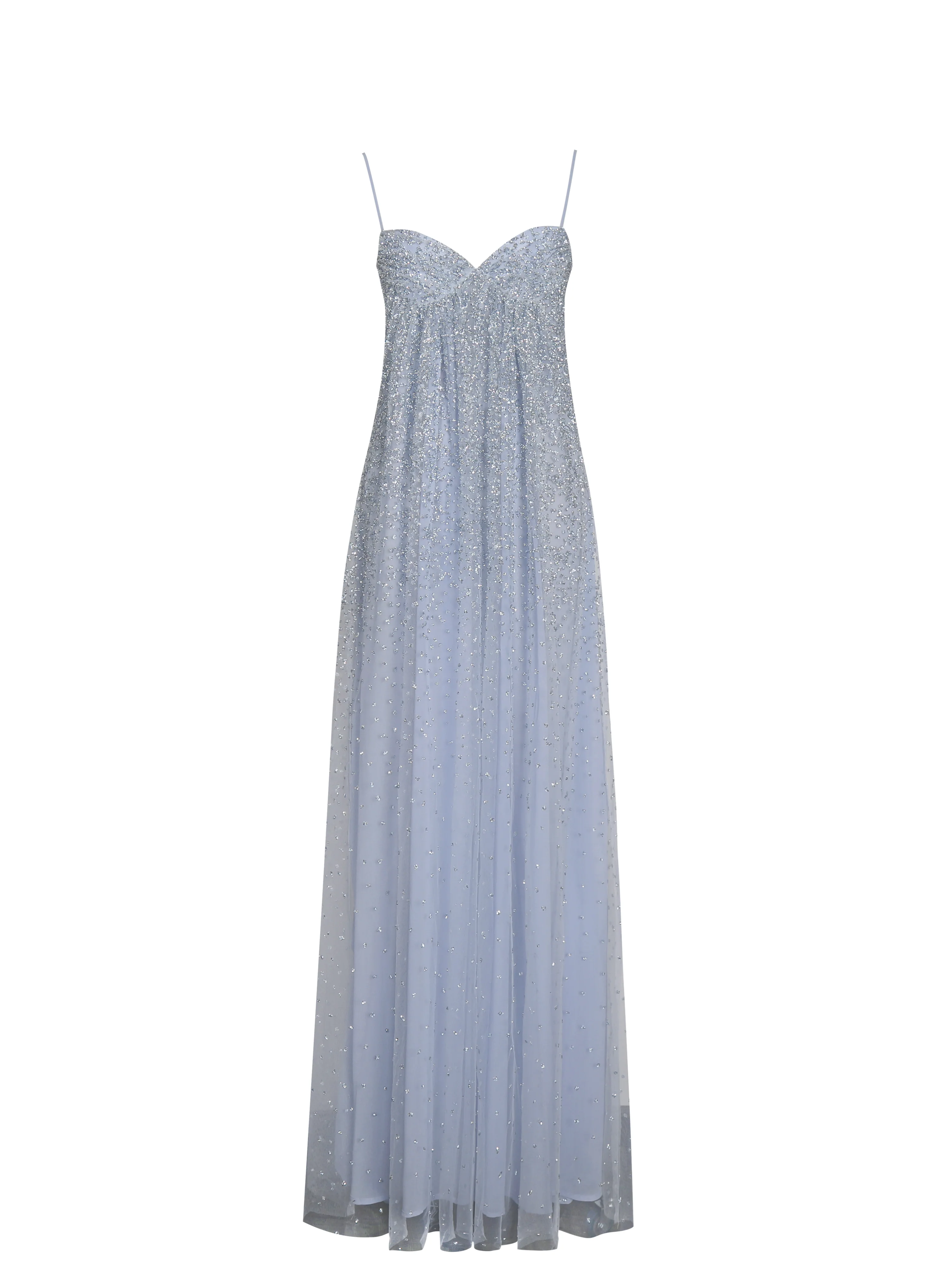Wallie Baby Blue Rhinestone Embellished Mesh Backless Gown